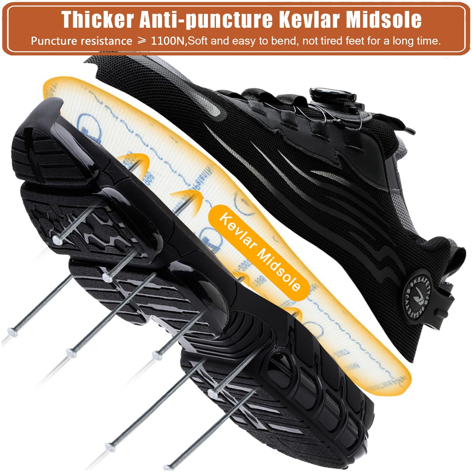 Rotating Button Work Sneakers, Men Steel Toe Comfort Breathable Safety Shoes