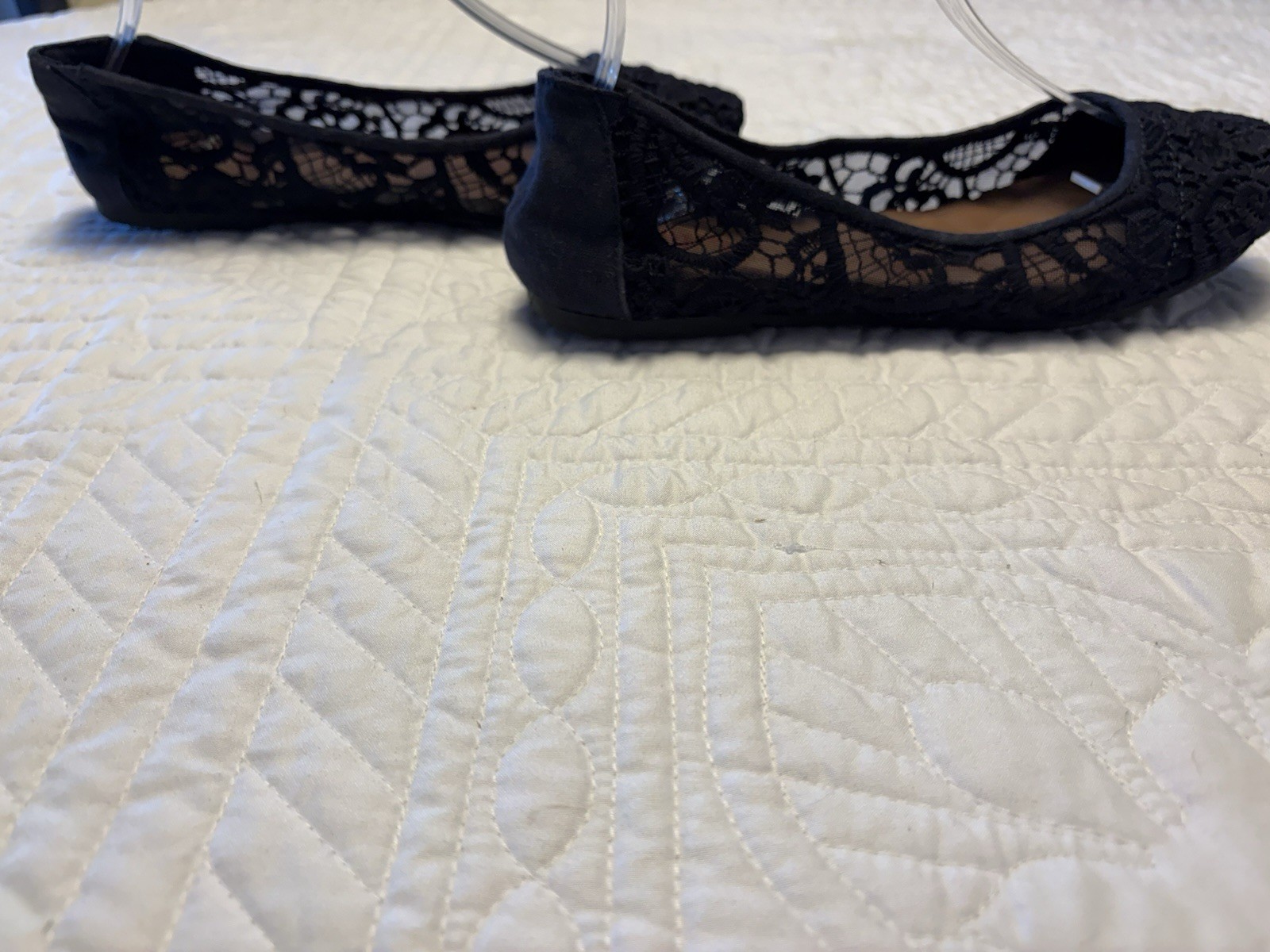 Jellypop Memory Foam Womens sz 7.5 Black Crochet Lace Slip On Ballet Flats #39