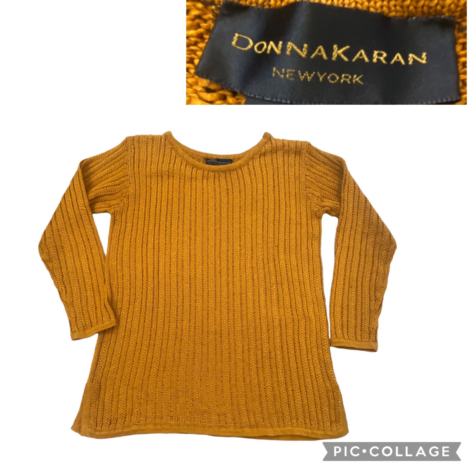 Vintage Designer DONNA KARAN NEW YORK Cotton Knit Weave Sweater 90s Y2K Med.