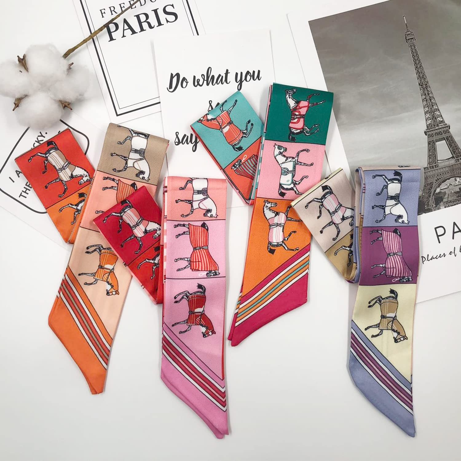 4pcs Purse Scarf For Handbags Silk Head Scarf For Hair Fashion Skinny Scarf F