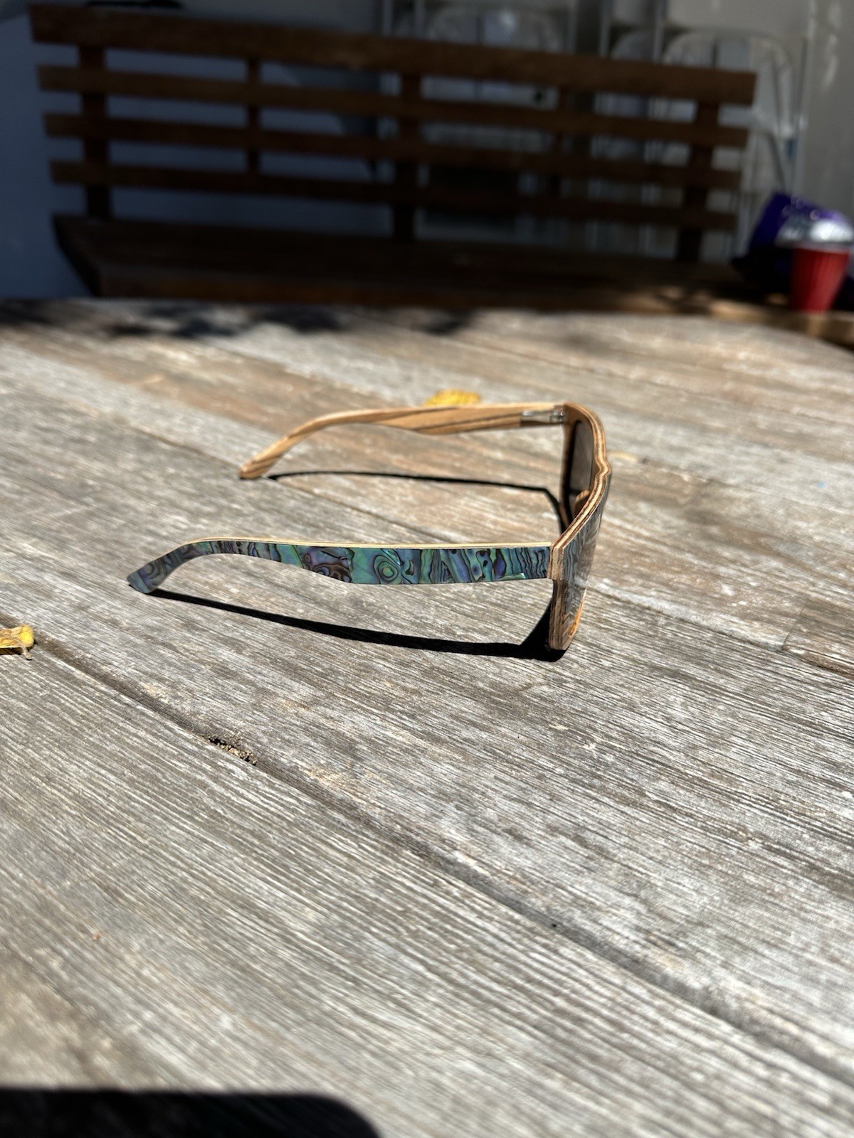 Square Rim Abalone Shell Polarized Sunglasses Lightweight Zebrawood Unisex