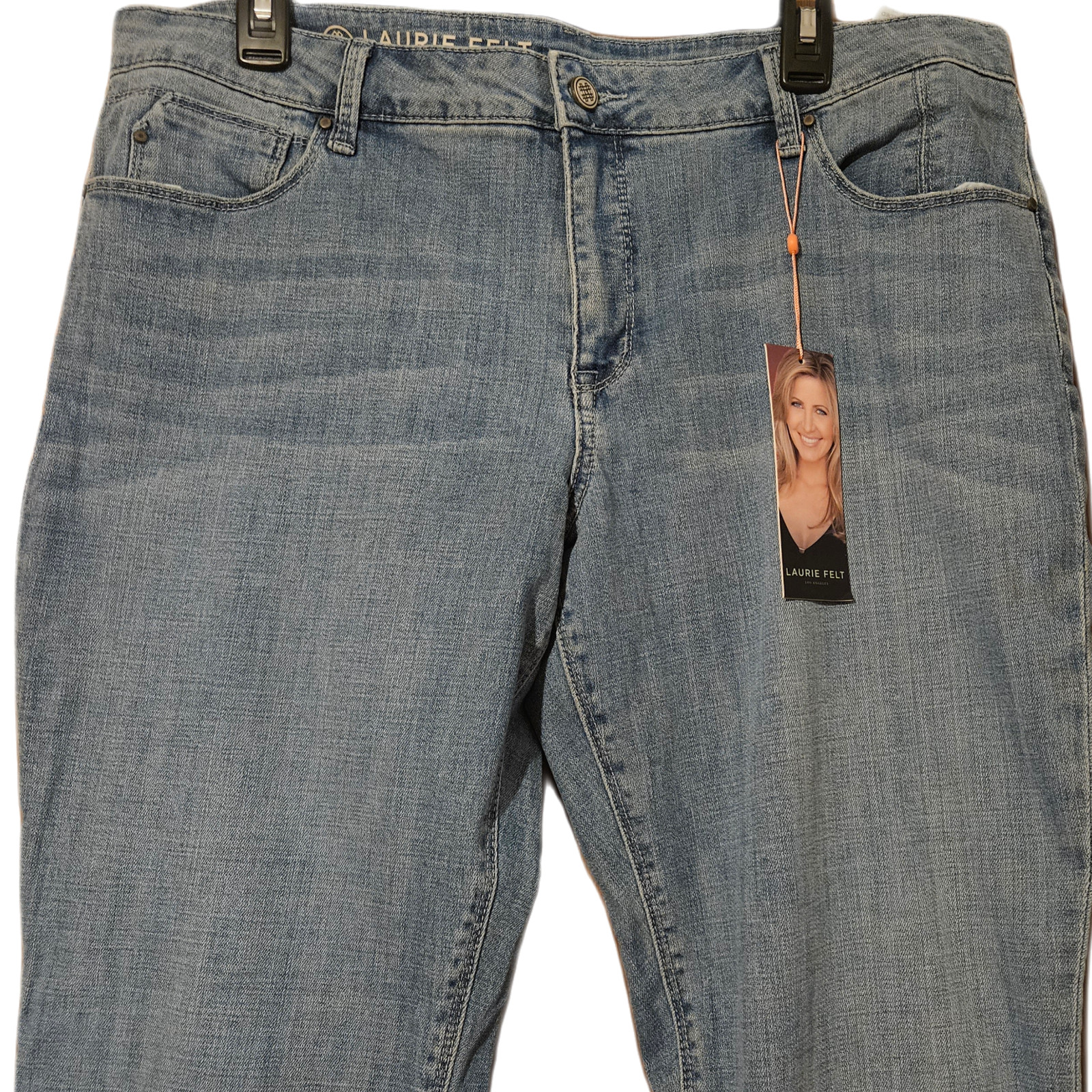 LAURIE FELT Classic Boyfriend Light Blue Jeans Size 16 Straight Stretch NWT