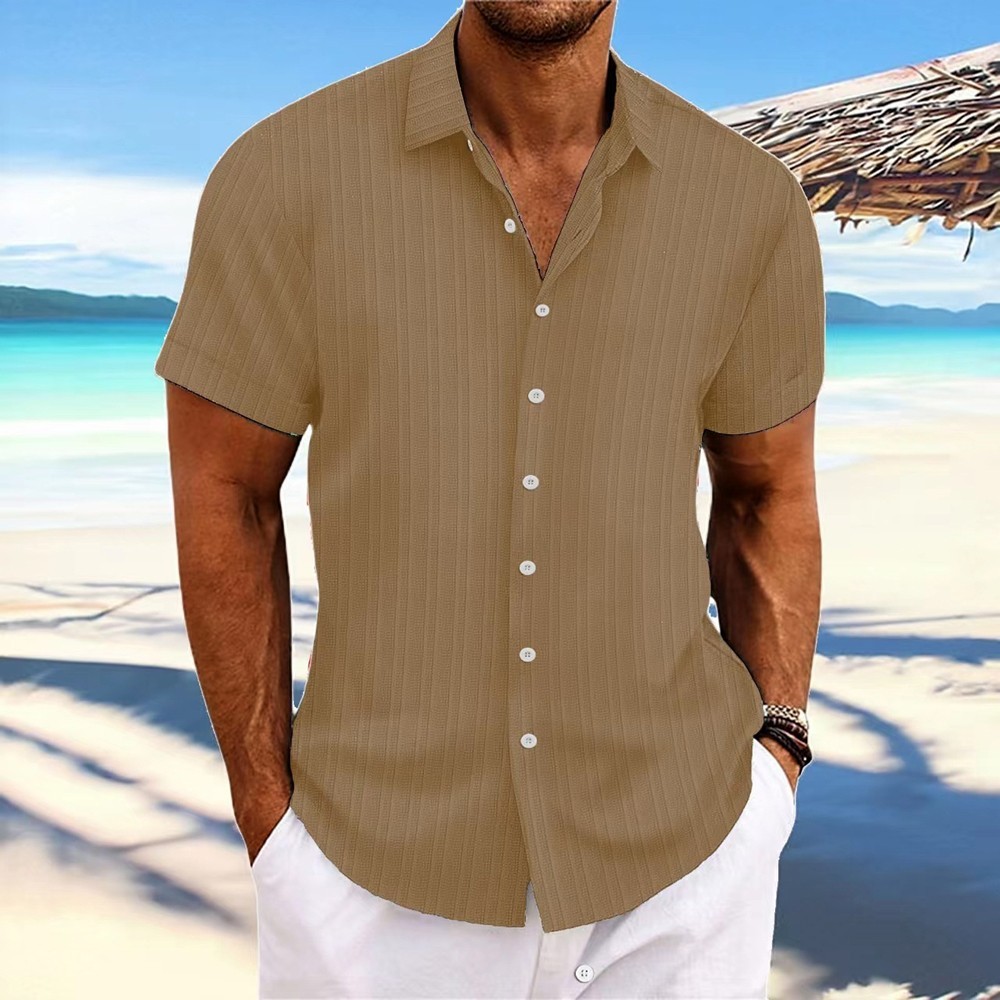 Striped Button Down T Shirts 2025 Men Grandad Summer Short Sleeve Casual Tops