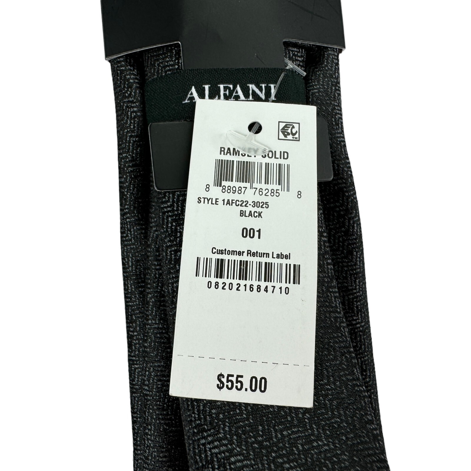 Alfani Mens Slim Herringbone Neck Tie Black 2.75″