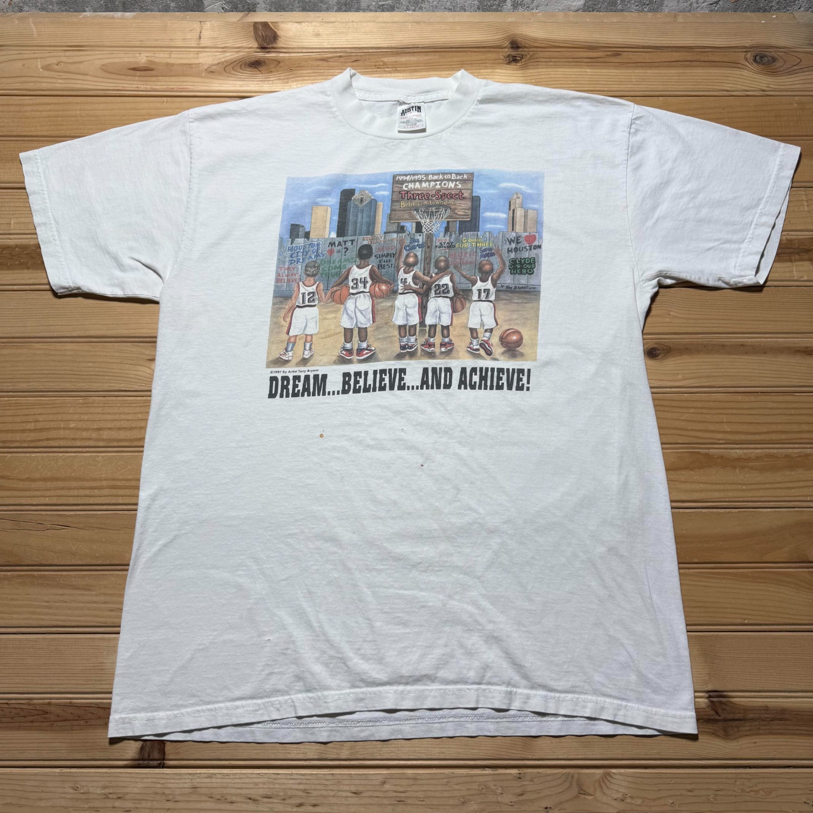 Vintage 1997 Houston Rockets NBA Basketball Art Motivational Graphic T-Shirt XL