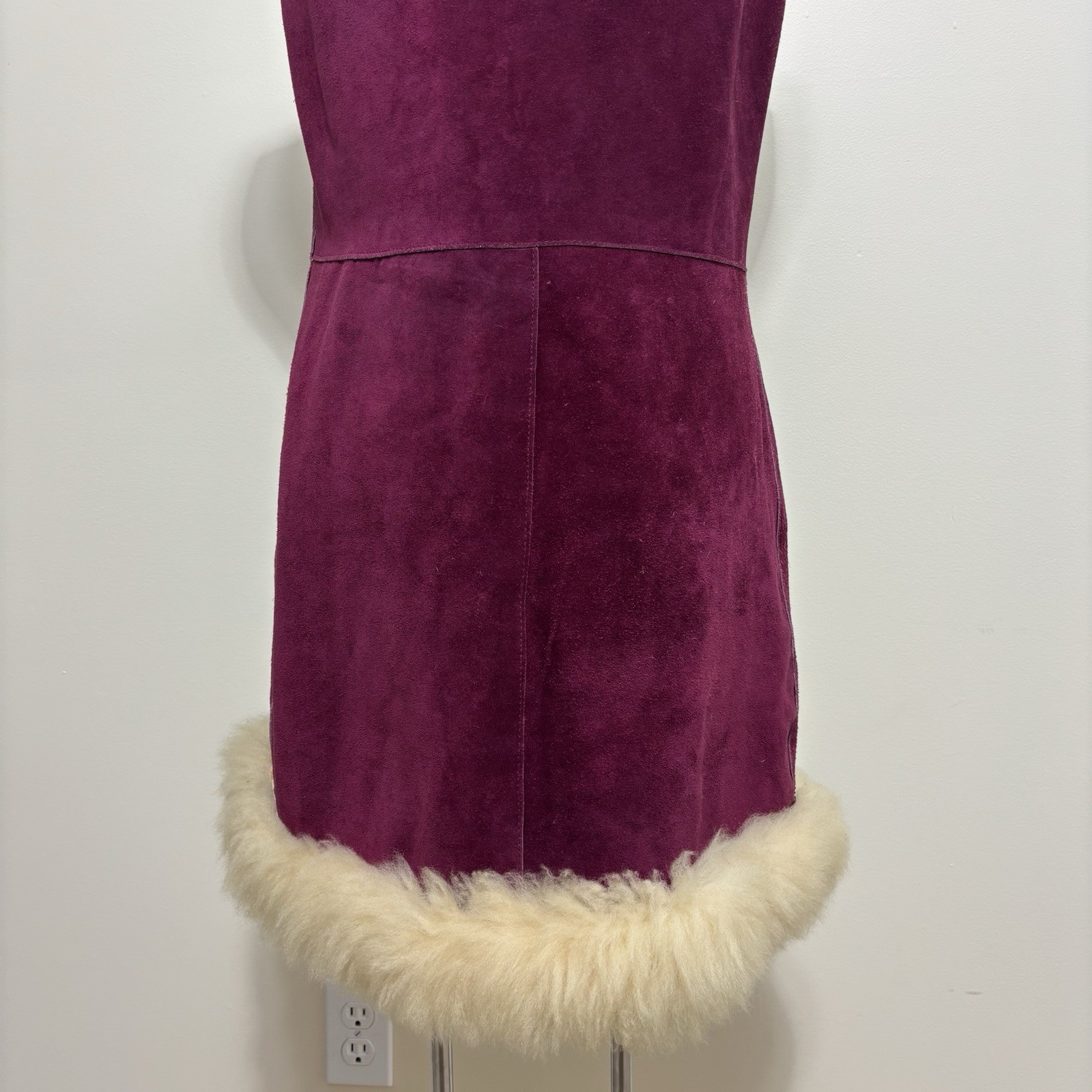 Vtg 60s 70s Penny Lane Burgundy Suede & Lamb Shearling Vest Hippie Afghan Coat S