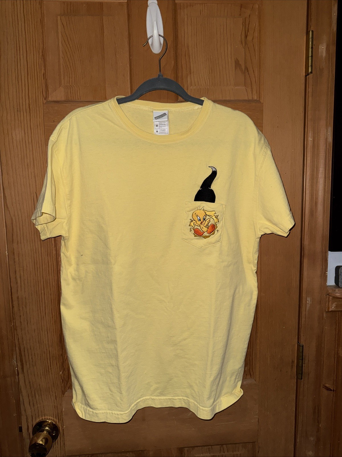 Vtg Warner Bros Looney Tunes Sylvester Tweety Embroidered T-shirt Size M yellow