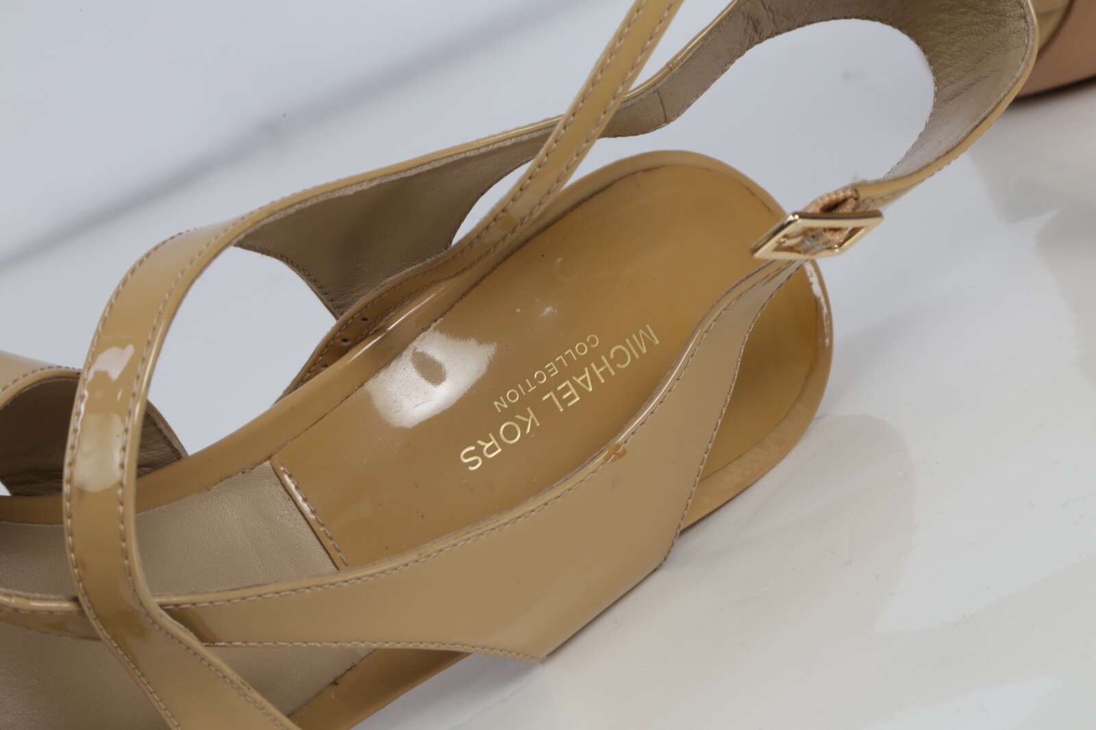 Michael Kors Collection Beige Nude Patent Leather Strappy Heel Sandals Size 40
