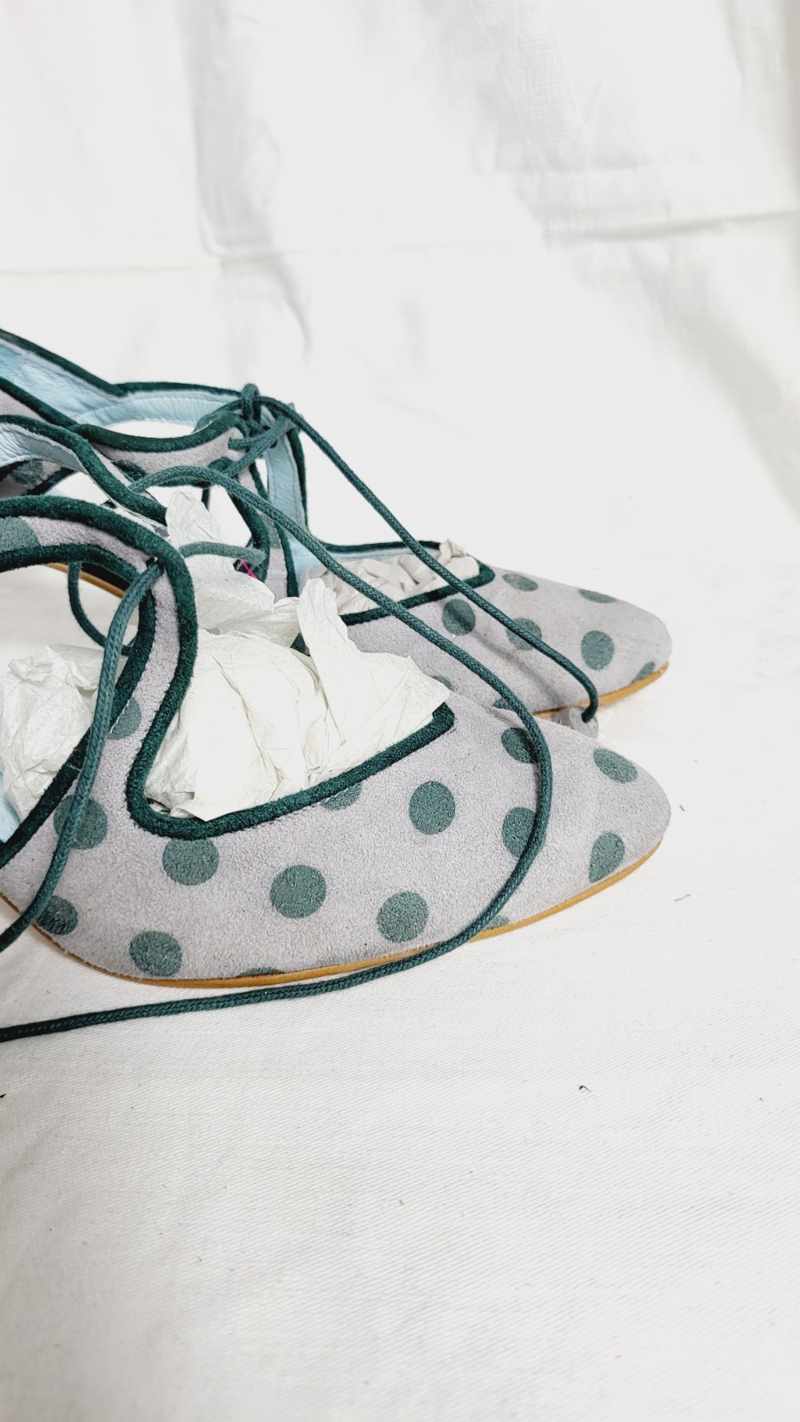 dfyf Designer Polka Dot Heels | Leather Shoes Made in Spain | Lace-Up Heels | Ar