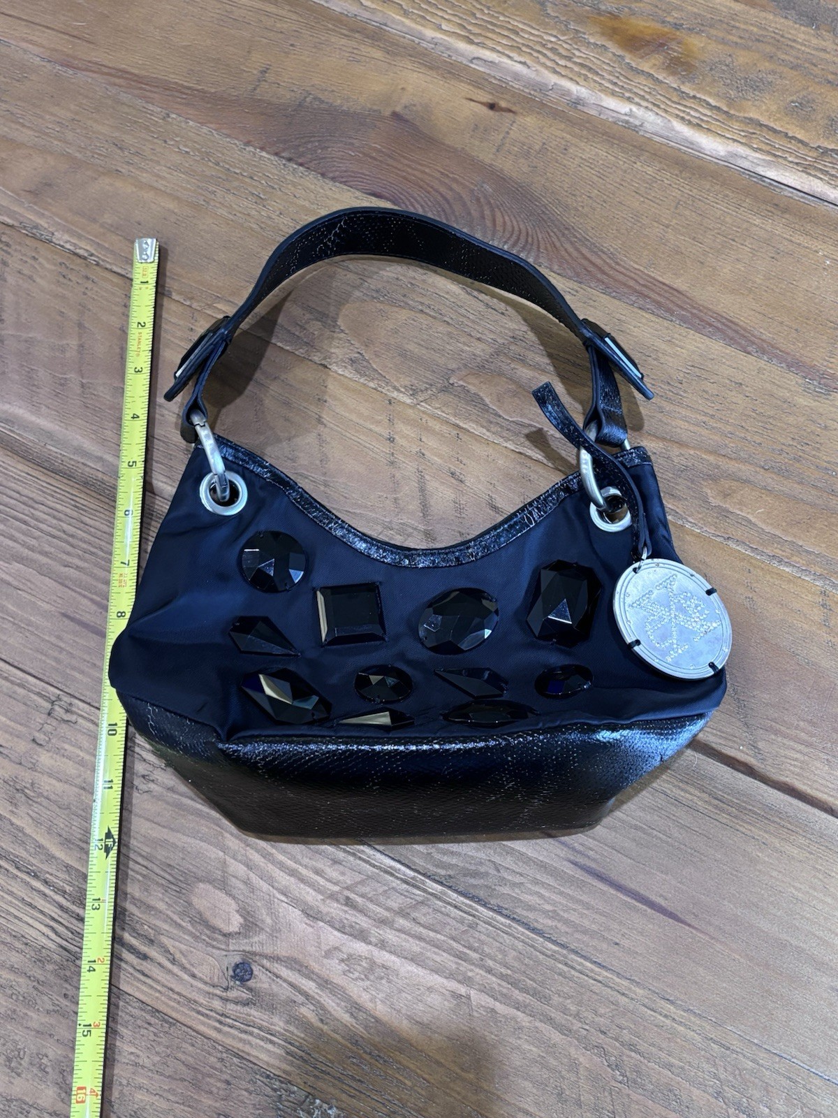 Vintage EXTE Italy Metallic Python Leather & Nylon Crystal Crescent baguette bag
