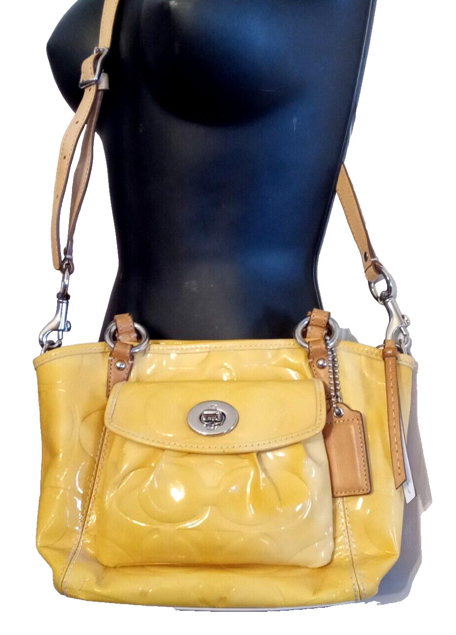 Coach Handbag LEAH CrossBody Convertible Double Strap YELLOWED Patent Leather