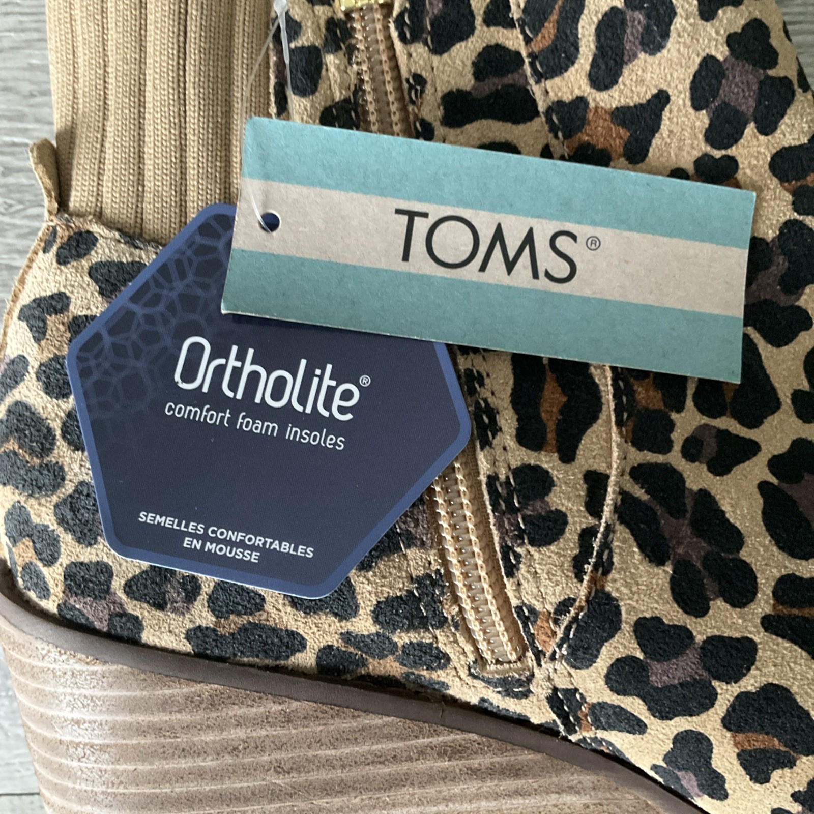 Toms Sadie Classic Leopard Print Suede Womens Sz 9 Zip Wedge Booties Ankle Boots