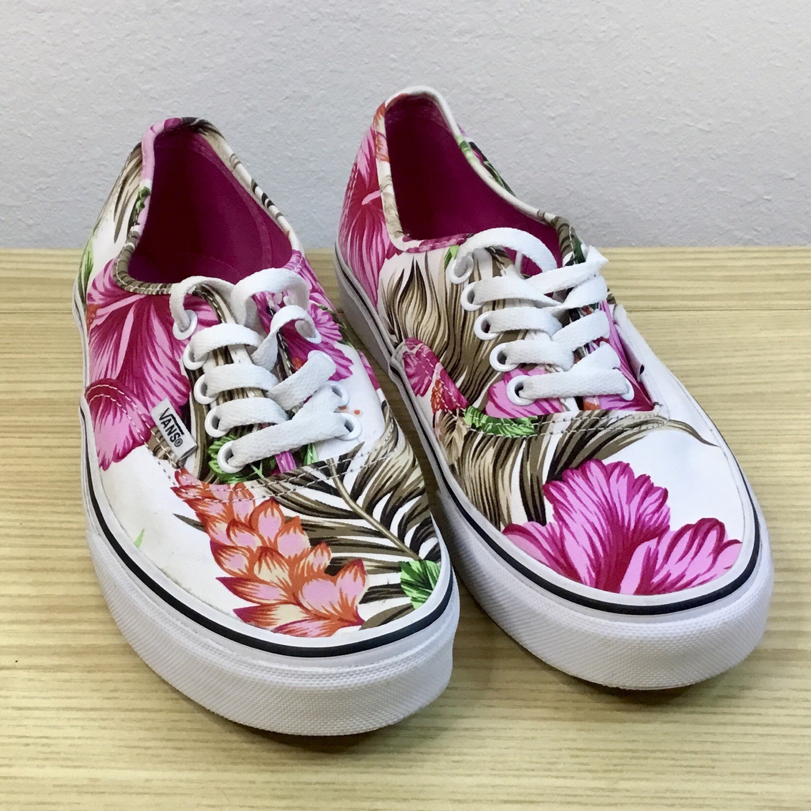 Vans Authentic Hawaiian Floral Pink White Low Top Sneakers Size 6.5