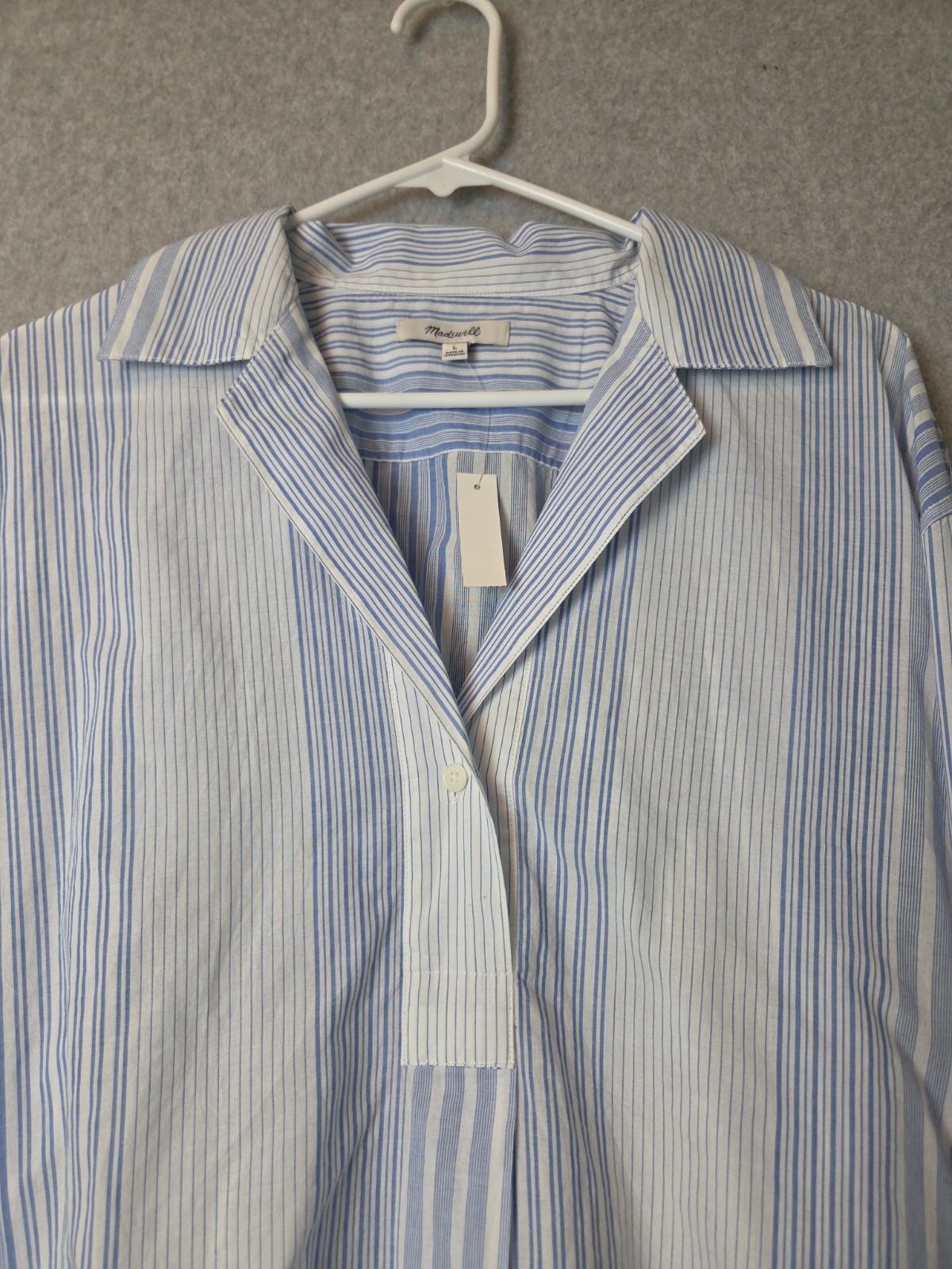 NWT Madewell 100% Cotton Blue Stripe LS Notch Collar Popover Shirt Women’s Large