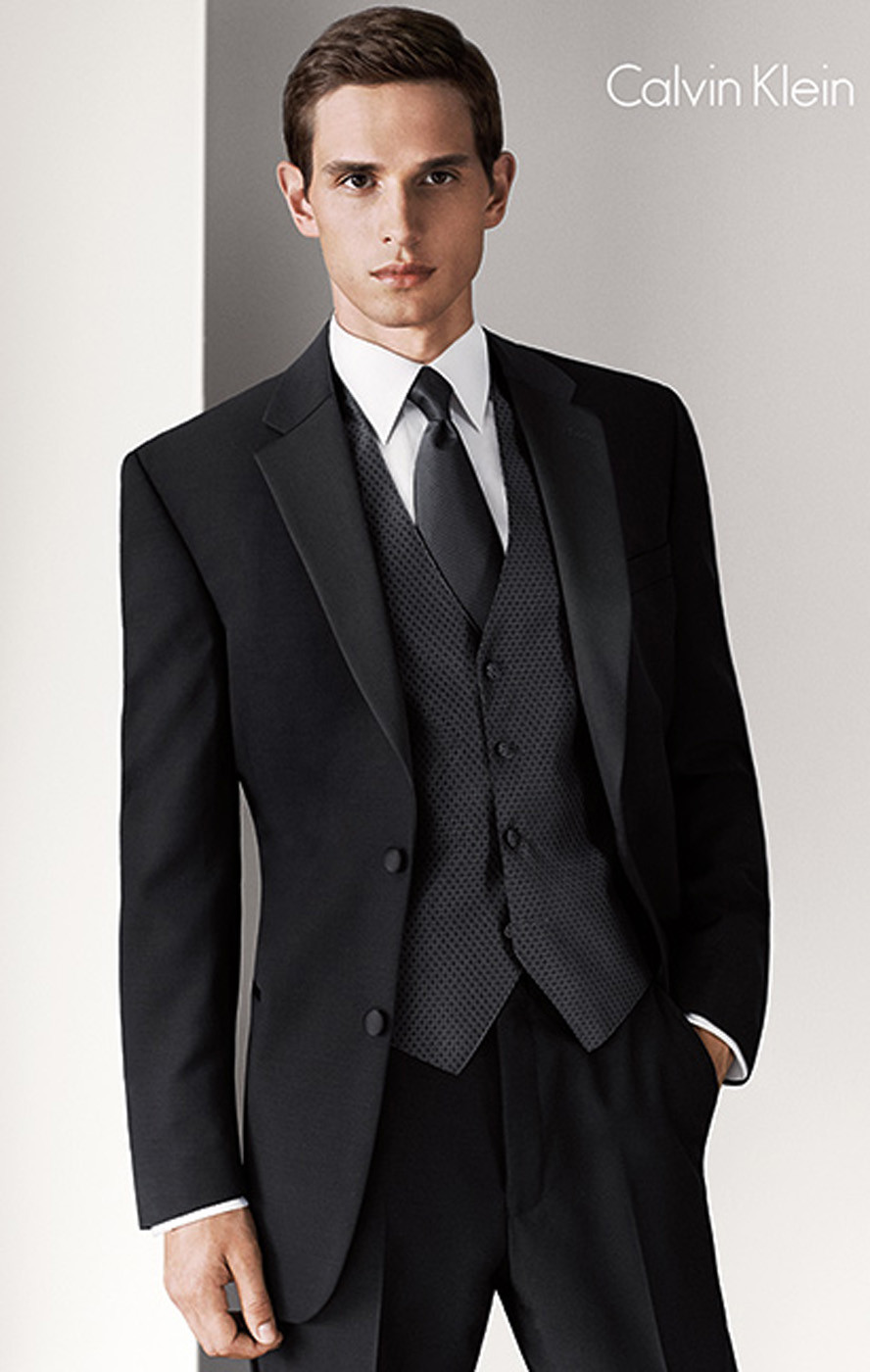 70L Long Black Mens Designer Calvin Klein 2 Button Wool Tuxedo Jacket Big & Tall