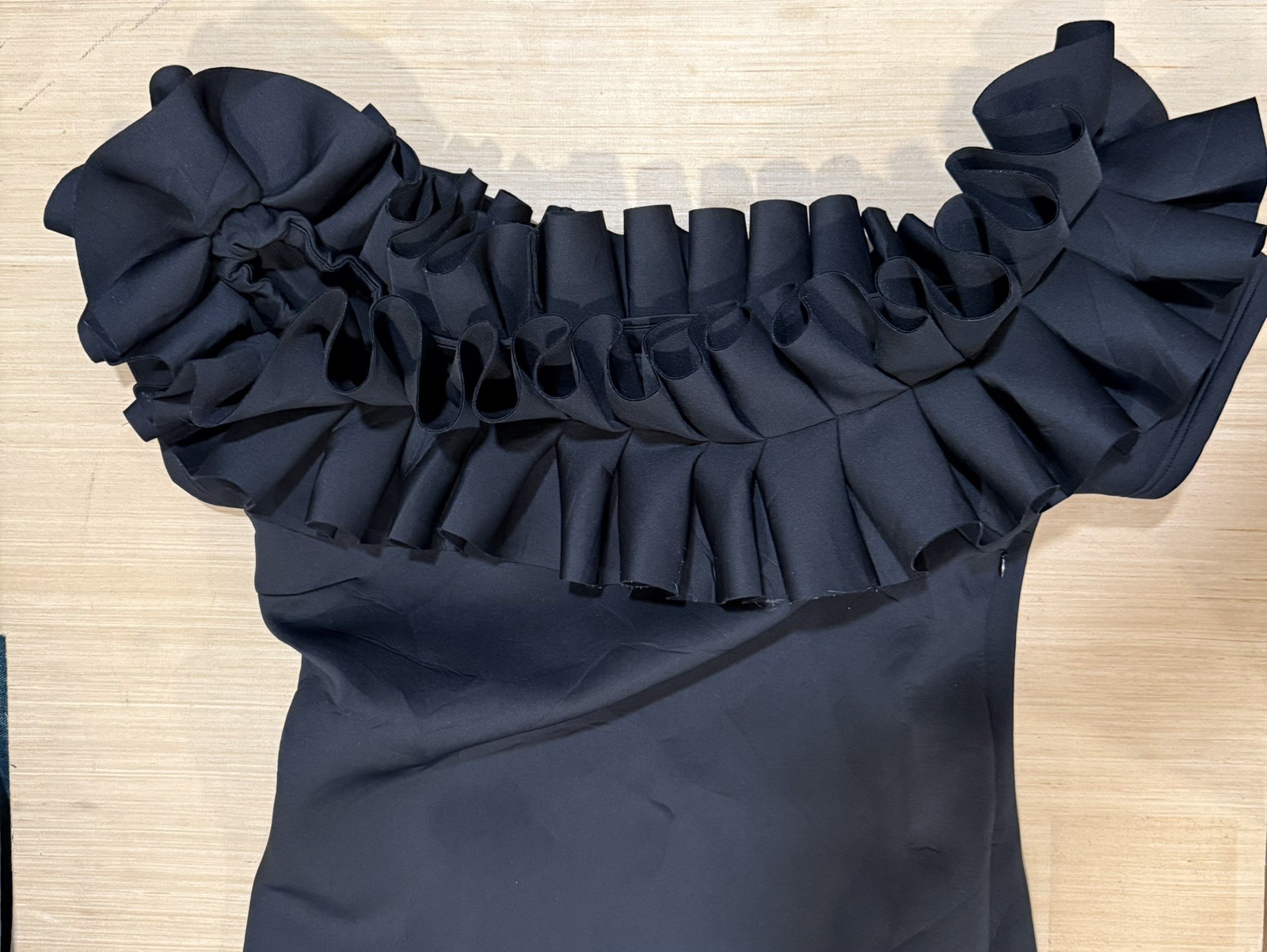 NWT Ashley Stewart Black Ribbon Ruffle Collar Tight Body Stretchy Dress Fashion