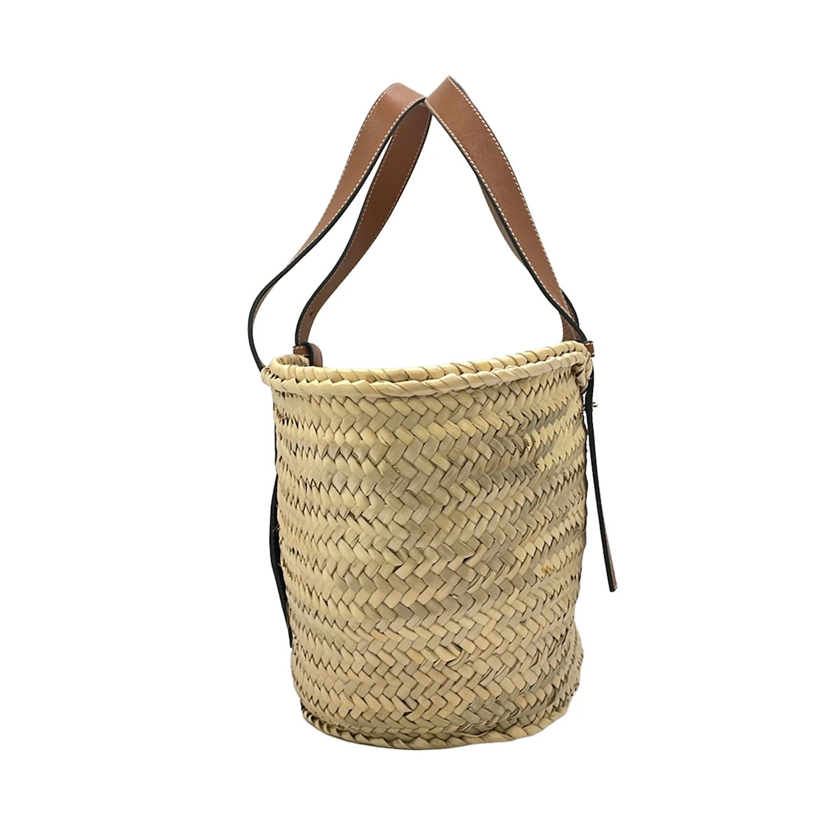 LOEWE Basket Beige Navy Brown Palm Leaf Calf Leather Tote Bag