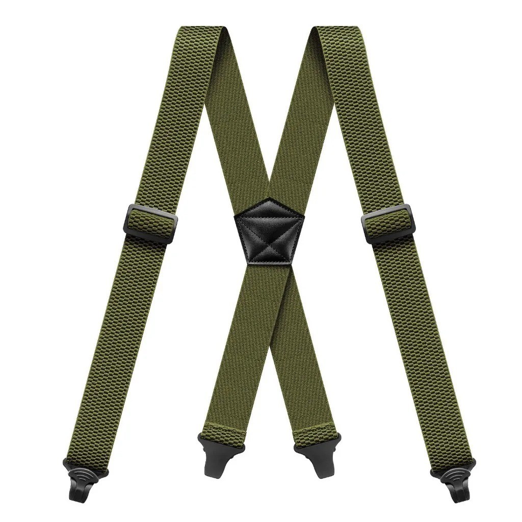 Heavy Duty Suspenders for Men Work Biker Outdoor 3.8cm Wide X-Back with 4 Snap H