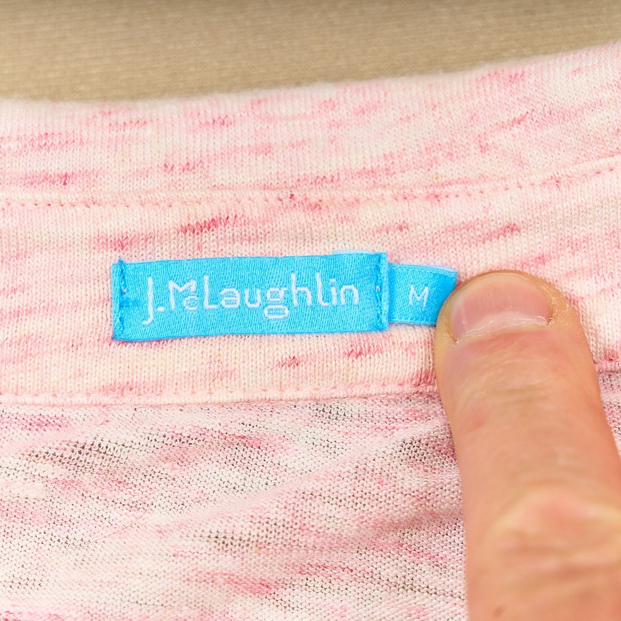 J McLaughlin Button Front Shirt Womens M Linen Spandex Knit Pink Collar