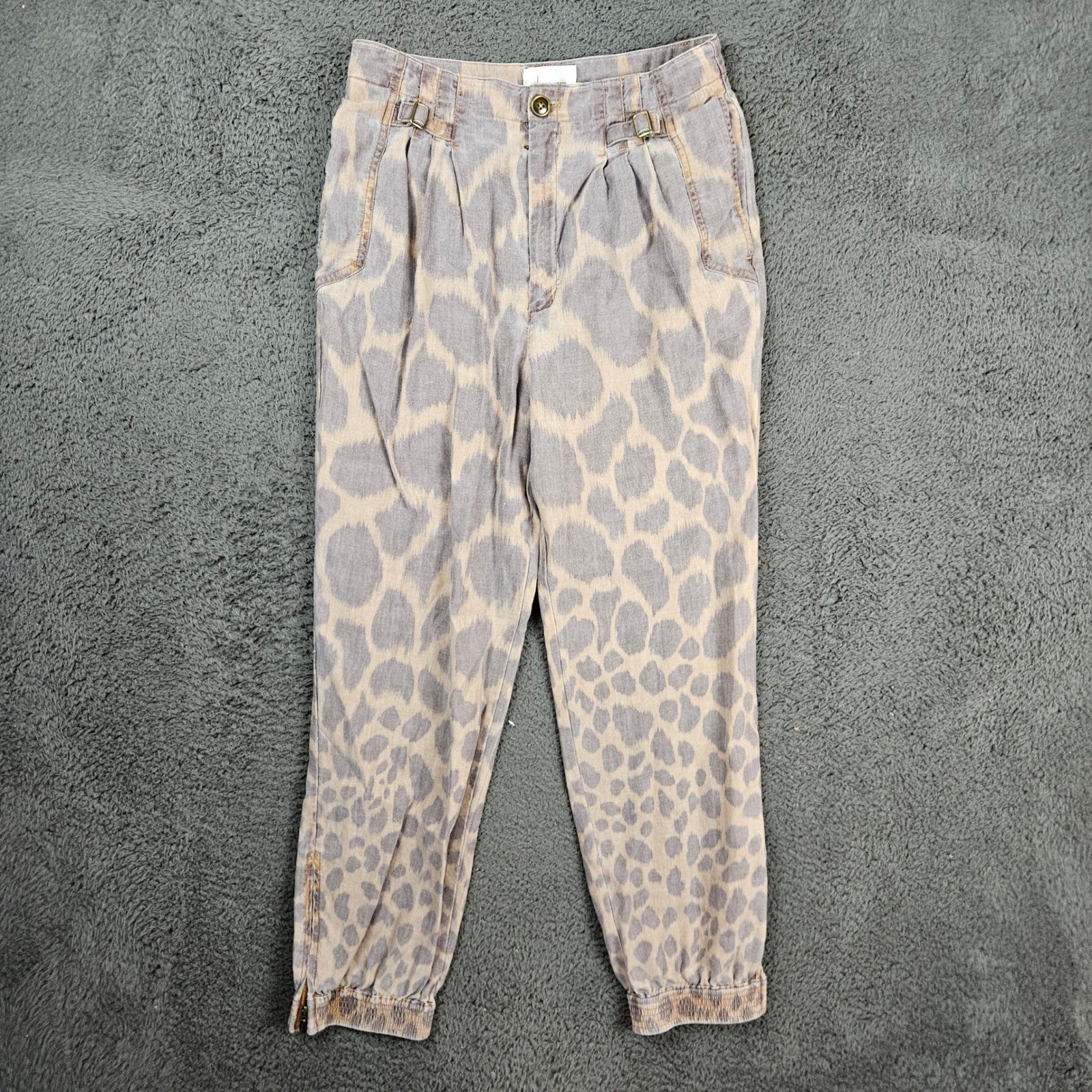 Anthropologie Tamarind Animal Print Linen Blend Jogger Pants Size 10 Giraffe