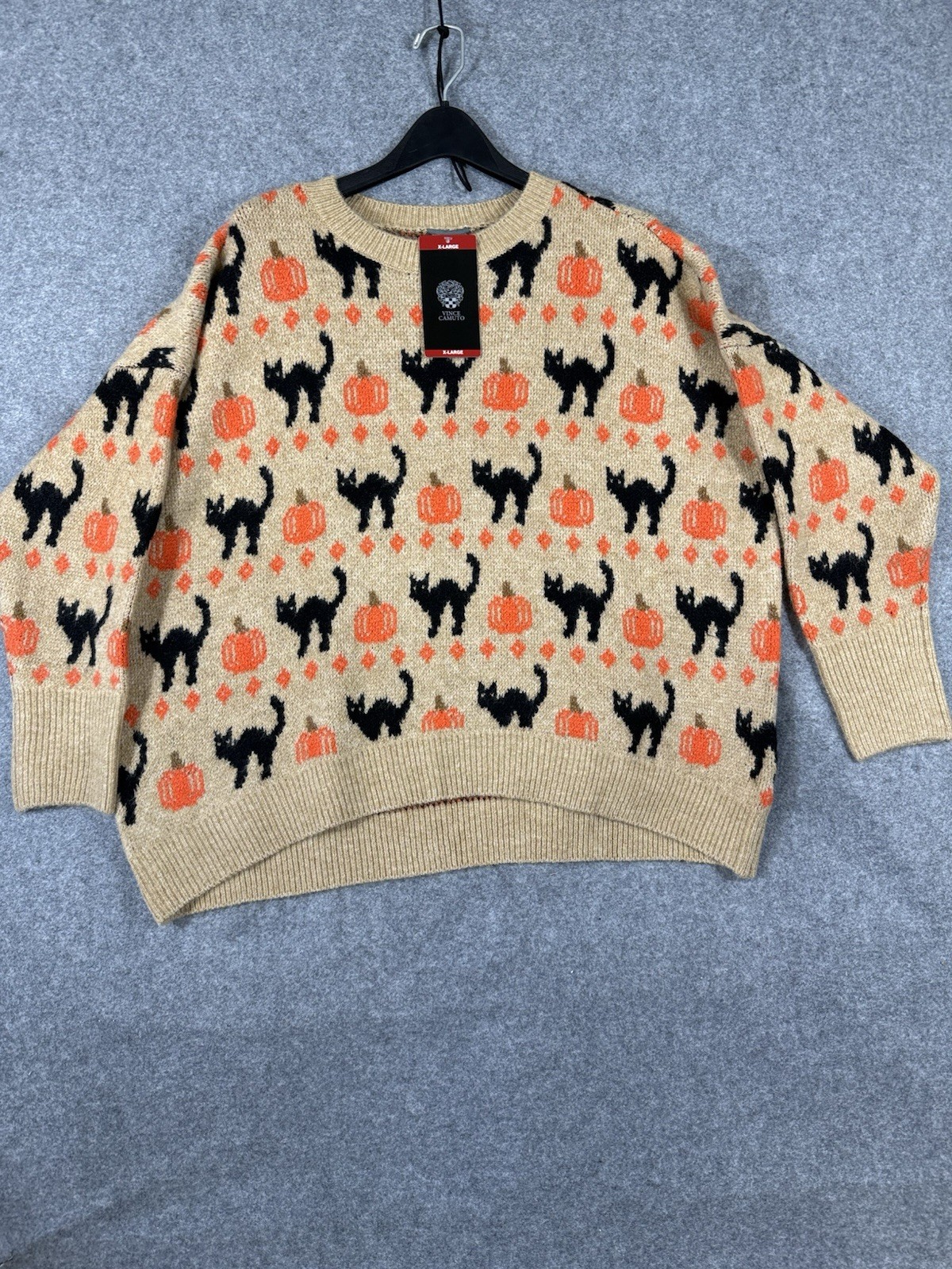Vince Camuto Pullover Halloween Sweater Womens XL Beige Tan Knit Crew Neck NWT