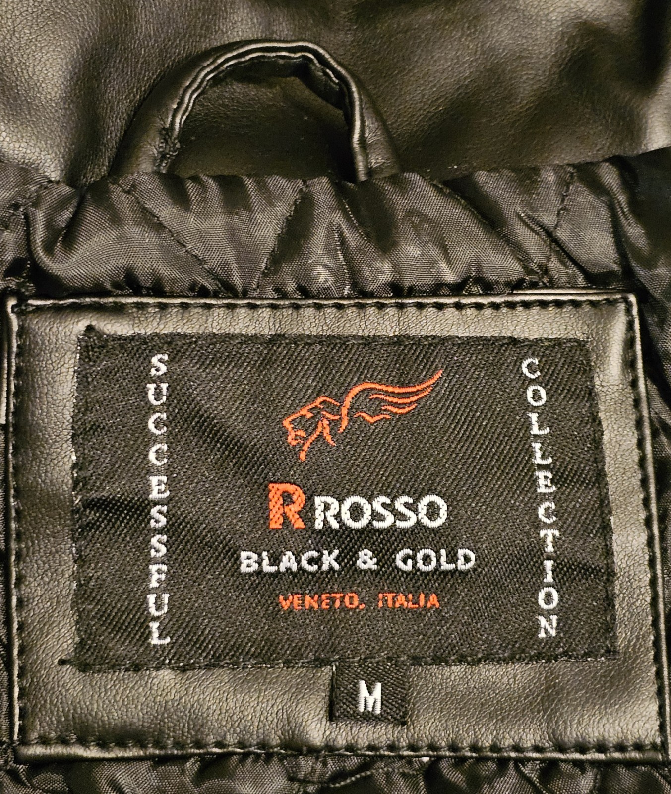 R Rosso Black and Gold Leather Button Up Jacket Men’s Size Medium Made In Italy