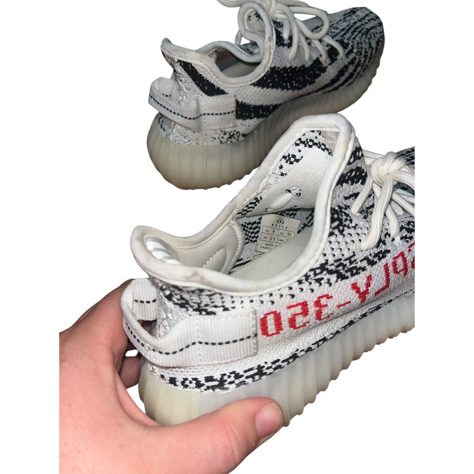 Adidas Yeezy Boost 350 V2 Zebra White Black Red CP9654 Mens 4 Womens 5(5.5) Used
