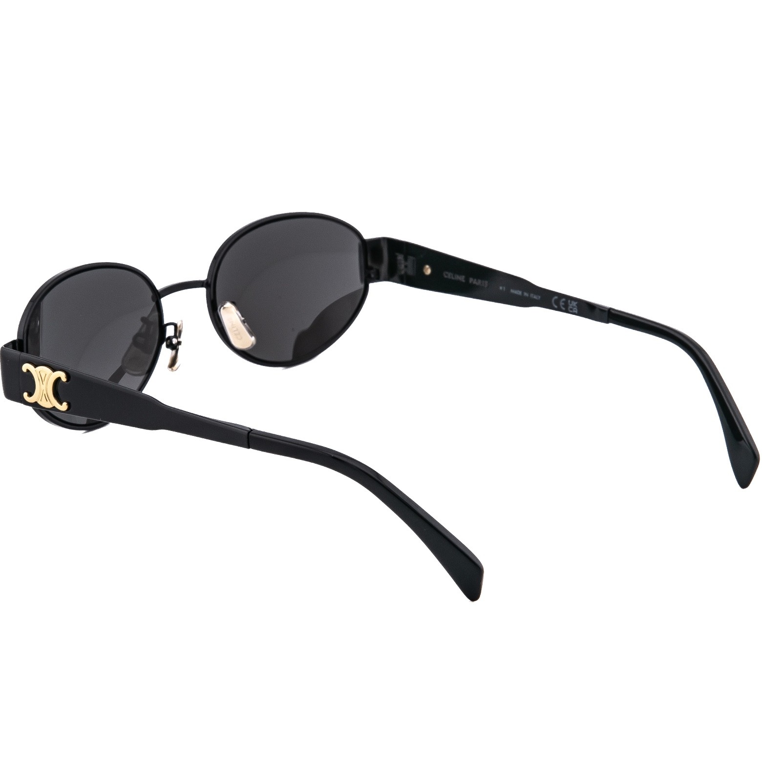 CELINE CL40235U 40235 METAL TRIOMPHE Black Gold Logo Oval Unisex Sunglasses 01A