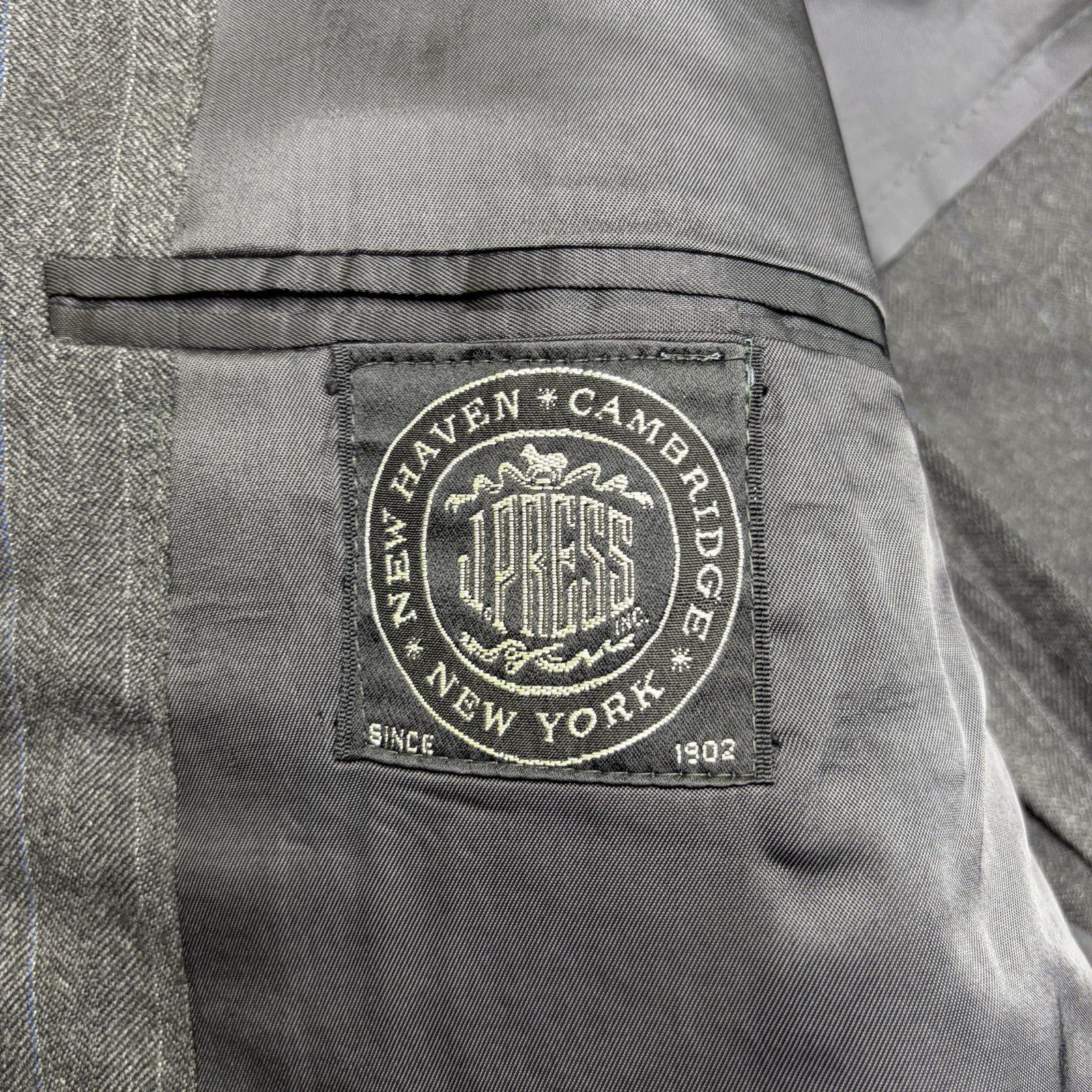 J. Press VTG Herringbone Double Pinstripe Wool 2/3 Roll Blazer Mens 40L Gray USA