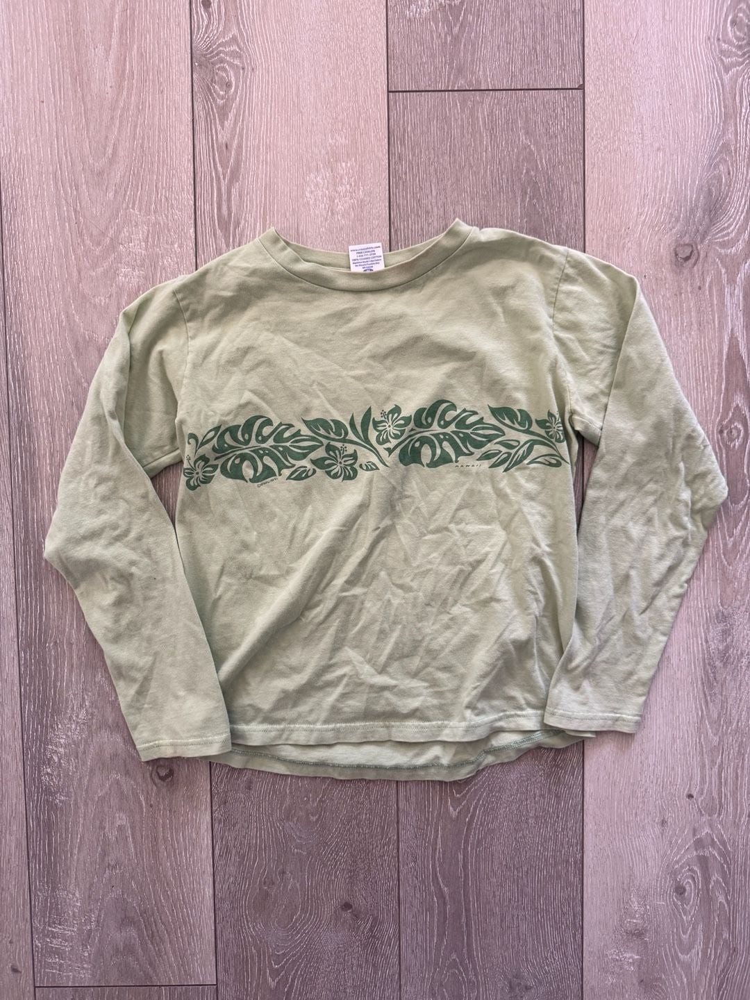 Vintage Crazy Shirts Hawaii Long Sleeve Botanical Floral Graphic Tee Sage Green