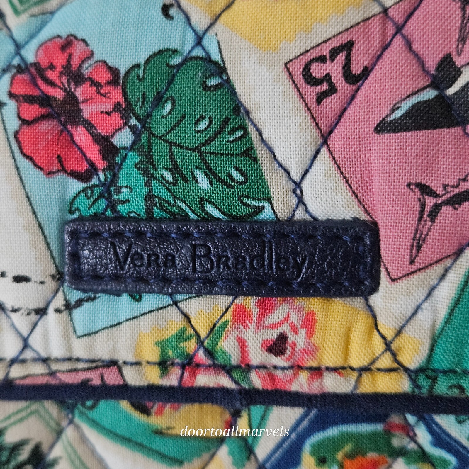 Vera Bradley Cuban Stamps Wallet Organizer Crossbody Double Zip Mini Bag 6.75″