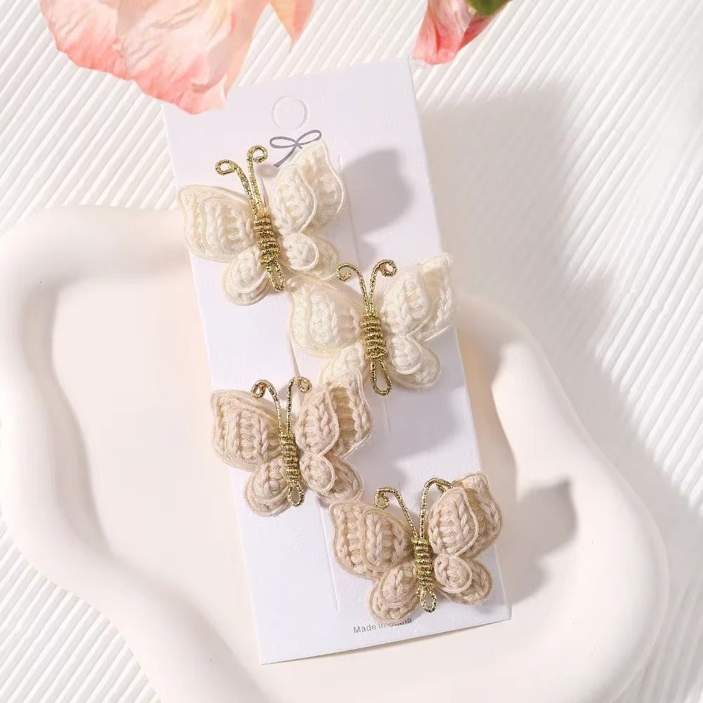 4pc Baby Girl Bow Butterfly Wool Crochet Hair Clips-Cute Set