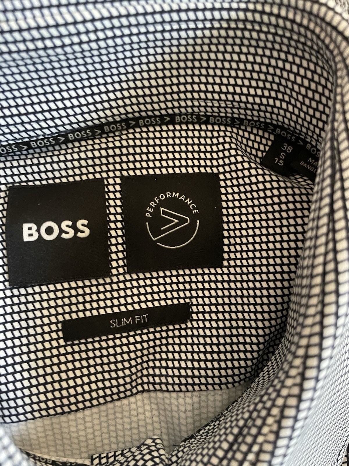 HUGO BOSS Performance Slim Fit Stretch Geo Check Print Hank Kent Shirt Size S