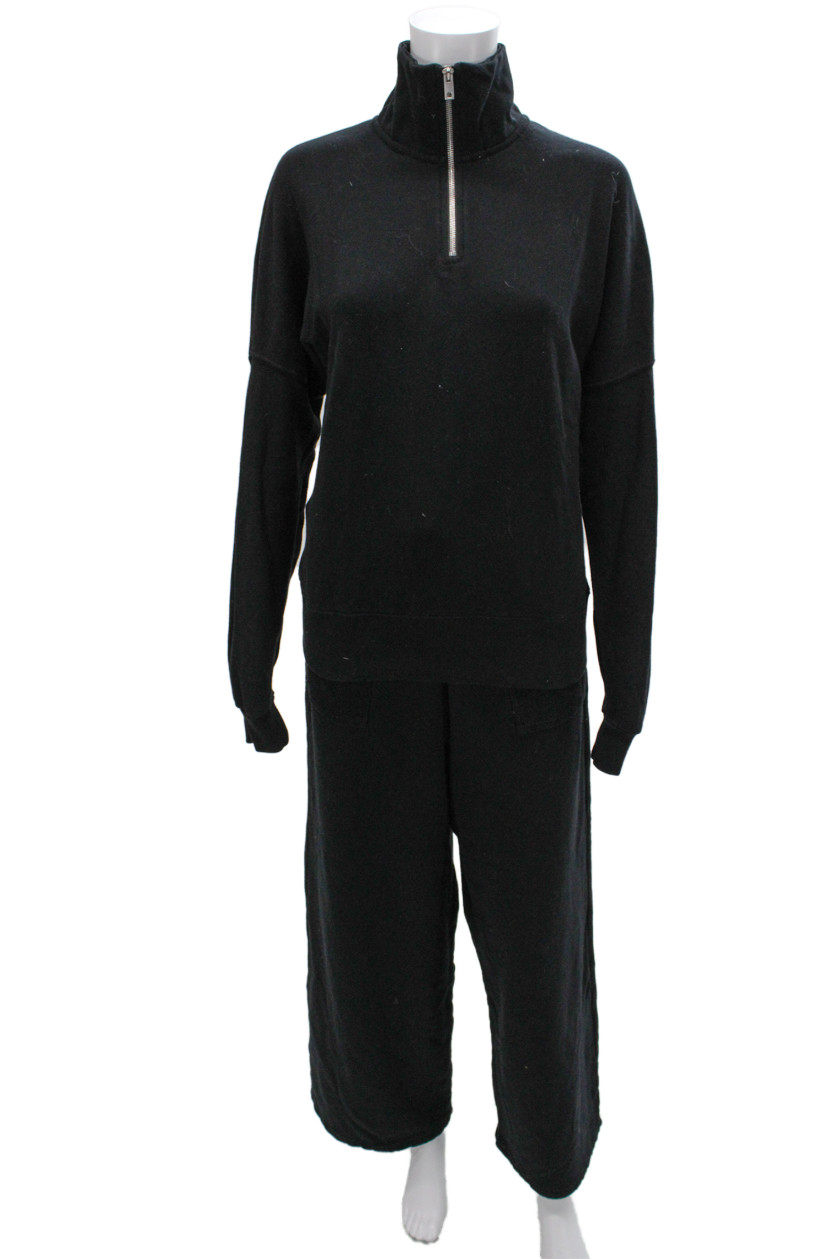 Perfect White Tee Womens Half Zipper Turtleneck Sweat Suit Black Size Small