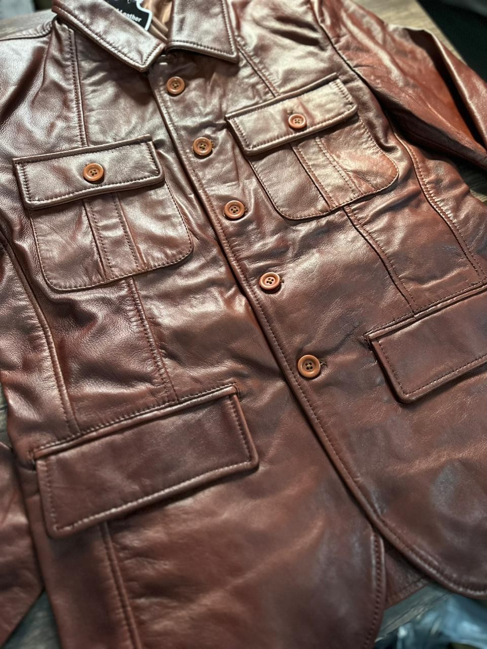 MENS REAL LEATHER BLAZER BROWN SOFT SHEEP CLASSIC SLIM FIT JACKET COAT