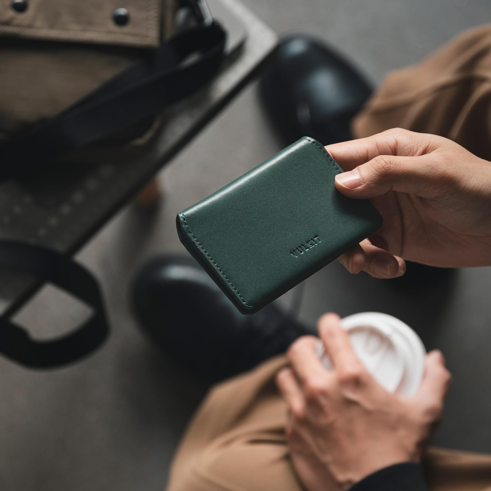 VULKIT Slim Minimalist Card Holder RFID 4.25 x 2.76 x 0.6 inches, Olive