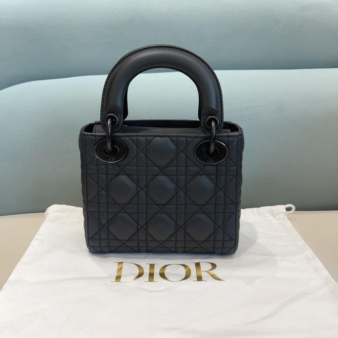 Dior So Black 3-Grid Matte Black Lady Dior Top Handle Bag For Women