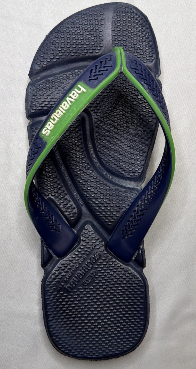 Havaianas Power Flip Flops Mens Size 9 To 10 Navy Blue Green Thong Sandals Beach
