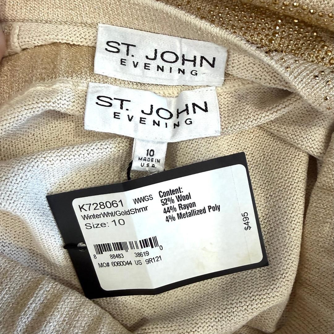GORGEOUS ST.JOHN 2 PIECE JACKET EXTRA LONG SKIRT GOLD KNIT PAILETTES NWT SIZE 10