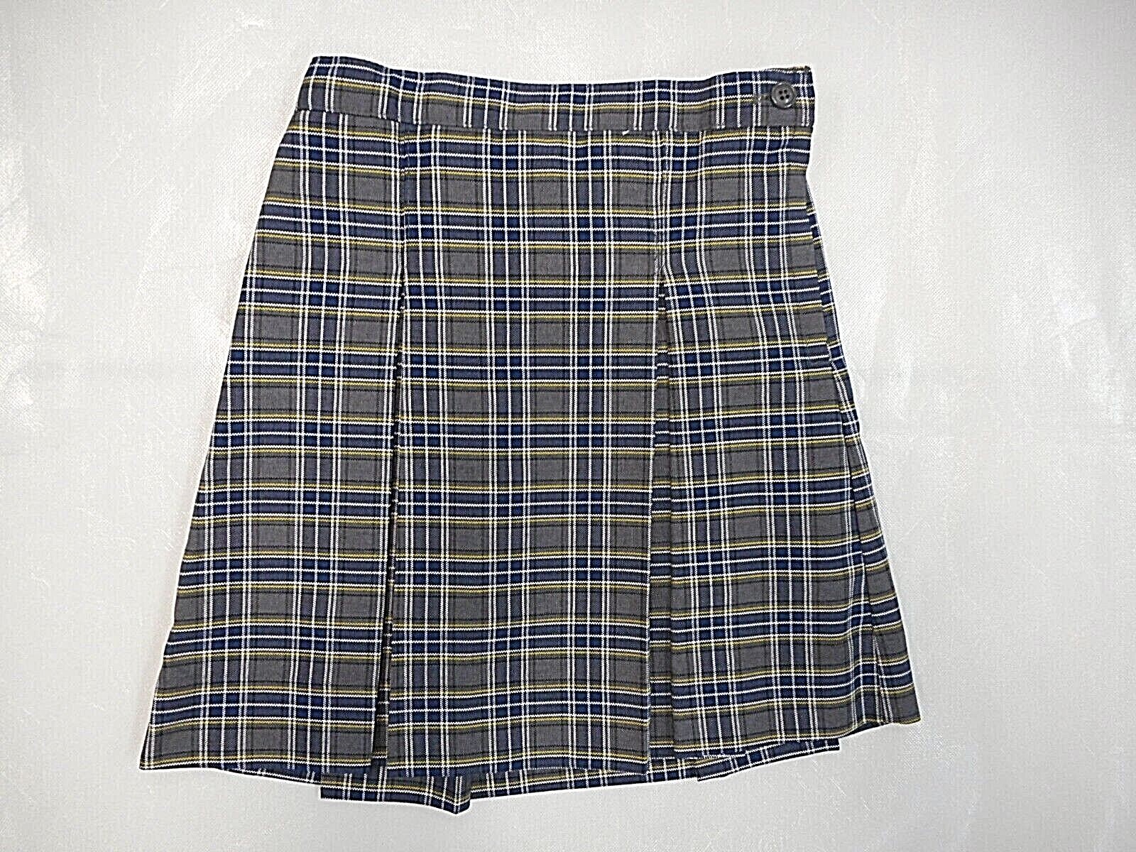 Girls R/K Blue & Gray Plaid Kick Pleat Uniform Skirt Reg. & Teen Sz 6 – 18 Teen