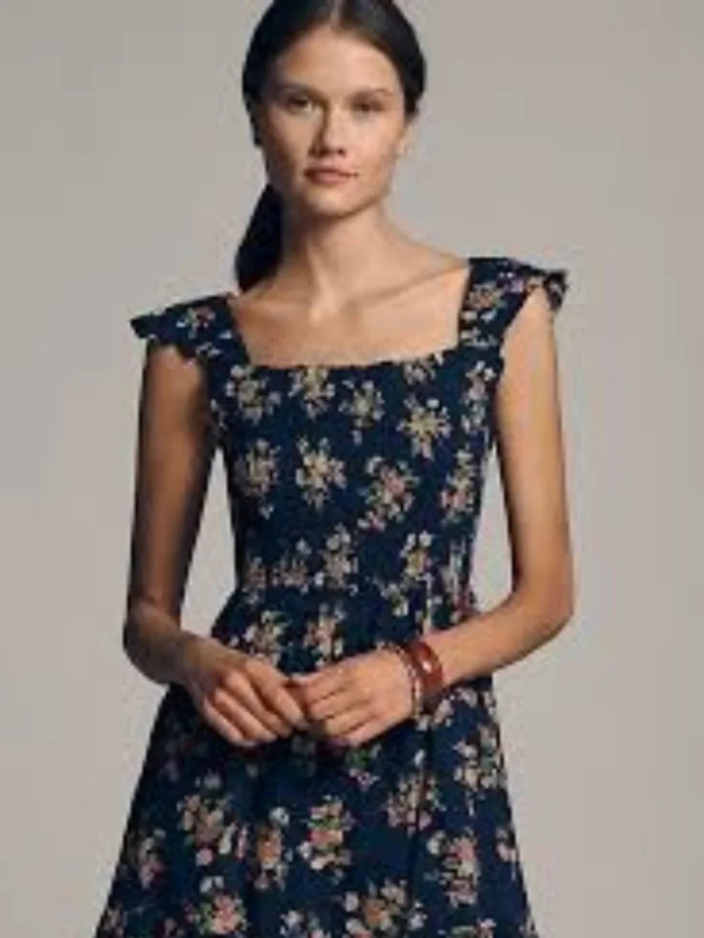 ANTHROPOLOGIE Peregrine Square-Neck Mini Dress Women’s Size M Navy Floral