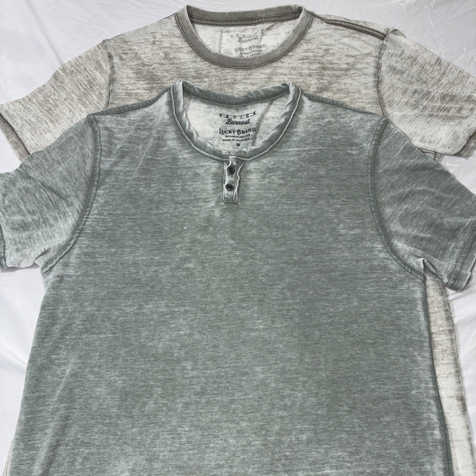 Lucky Brand Venice Burnout Henley T Shirt Mens M Gray Cotton Blend Lot Of 2