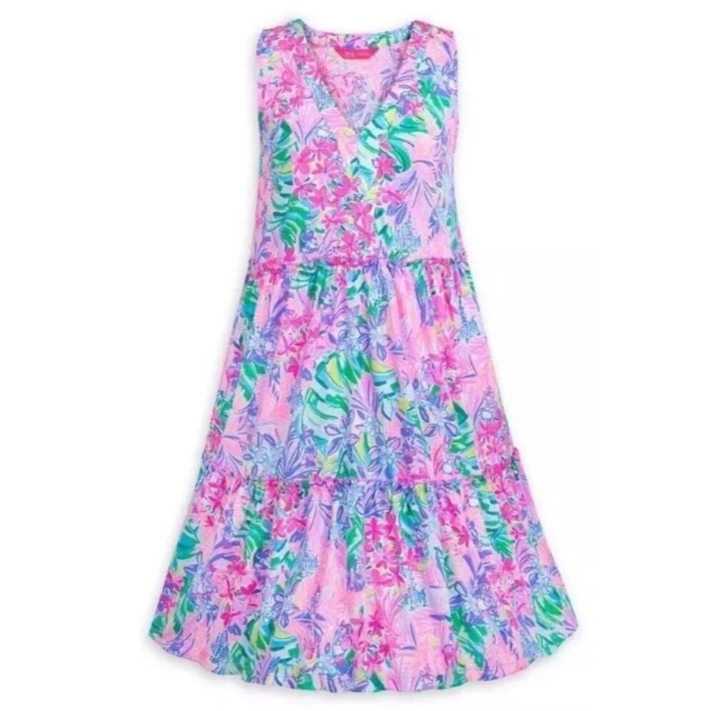 Disney Parks Lilly Pulitzer Dress XLarge XL Lorina Tiered Flowy Minnie Dai…