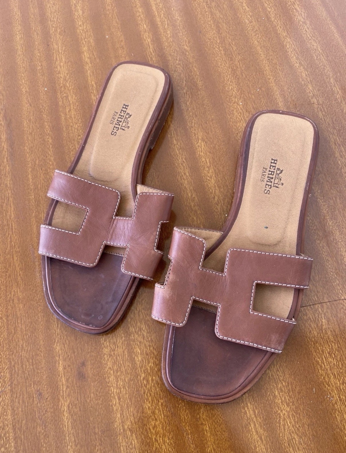 Hermes Oran Leather Sandals 34