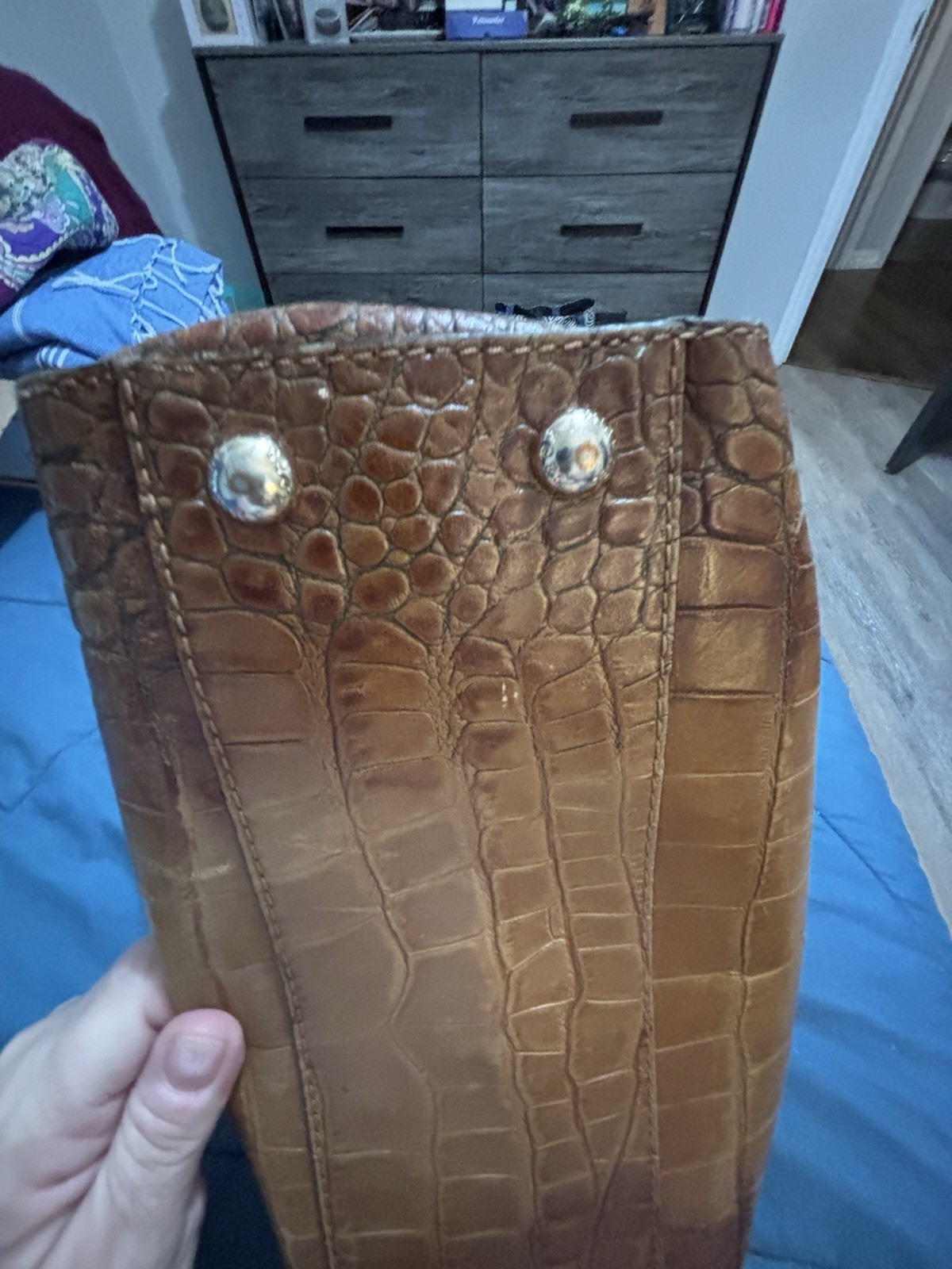 Michael Kors Brown Croc Embossed Satchel Top Handle Chain Strap Snap