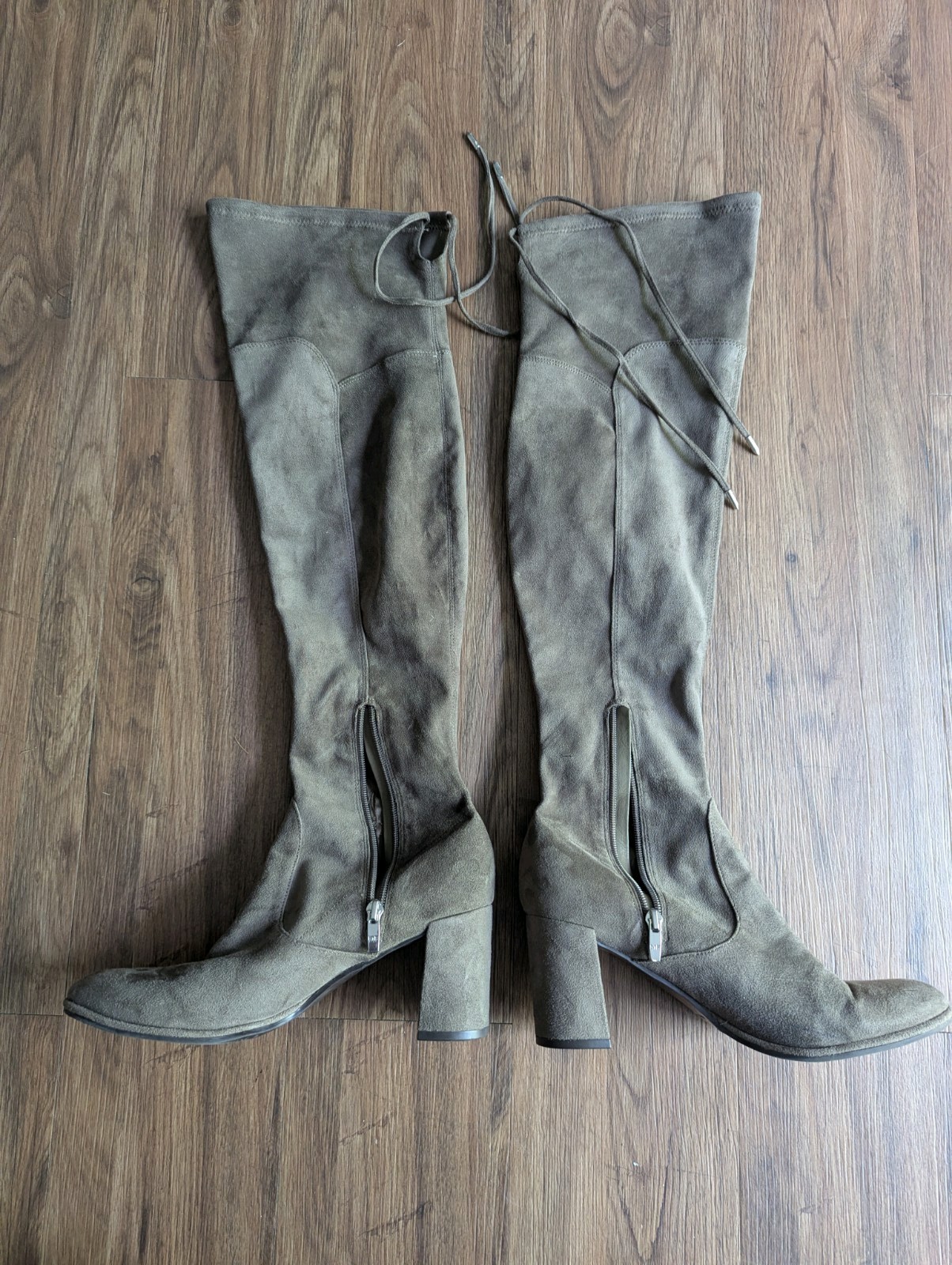 Marc Fisher Taupe Suede Thigh High Block Heel Boots Size 10