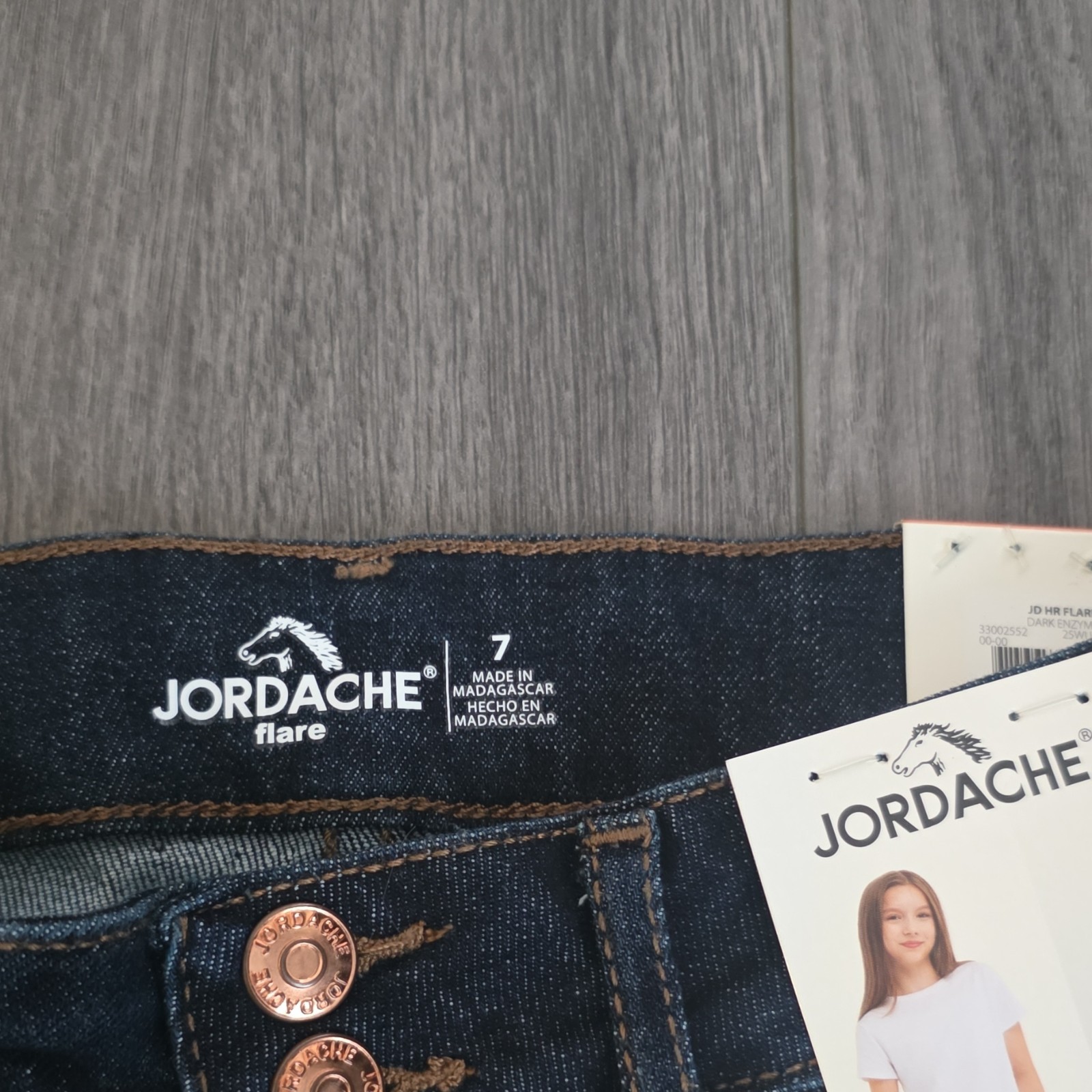 Jordache Girls Jeans Size 7 Flared Dark Wash Blue Denim Stretch Pockets