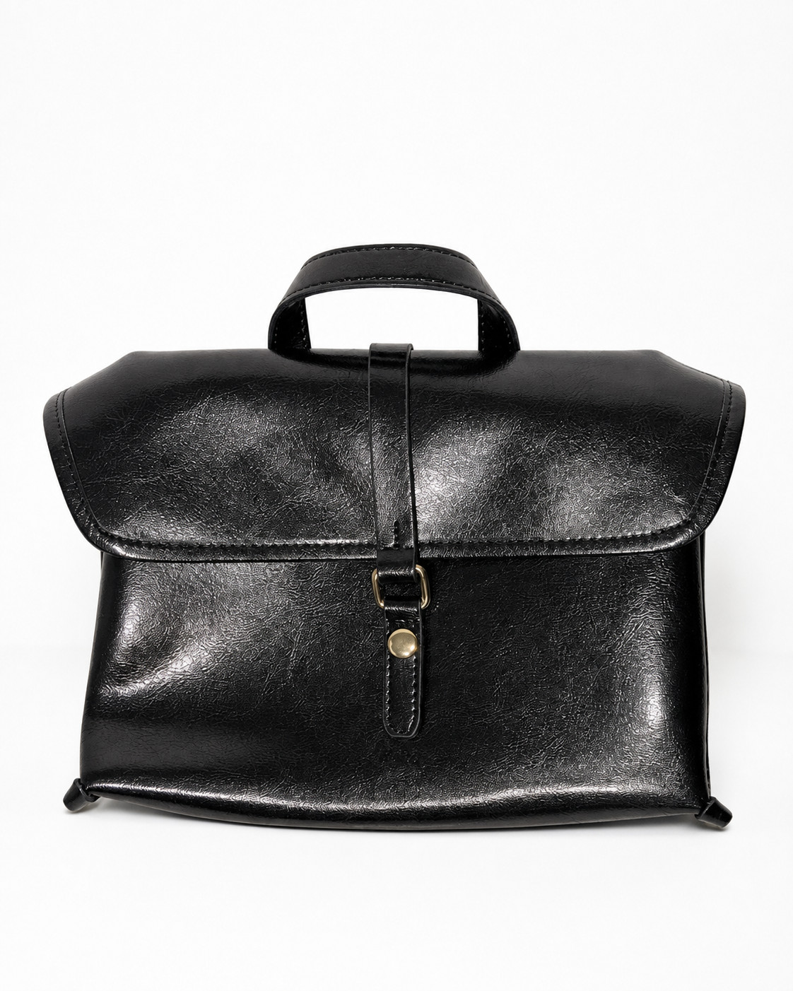 Kattee Black Structured Satchel Crossbody Handbag Gold Hardware 10 x 8