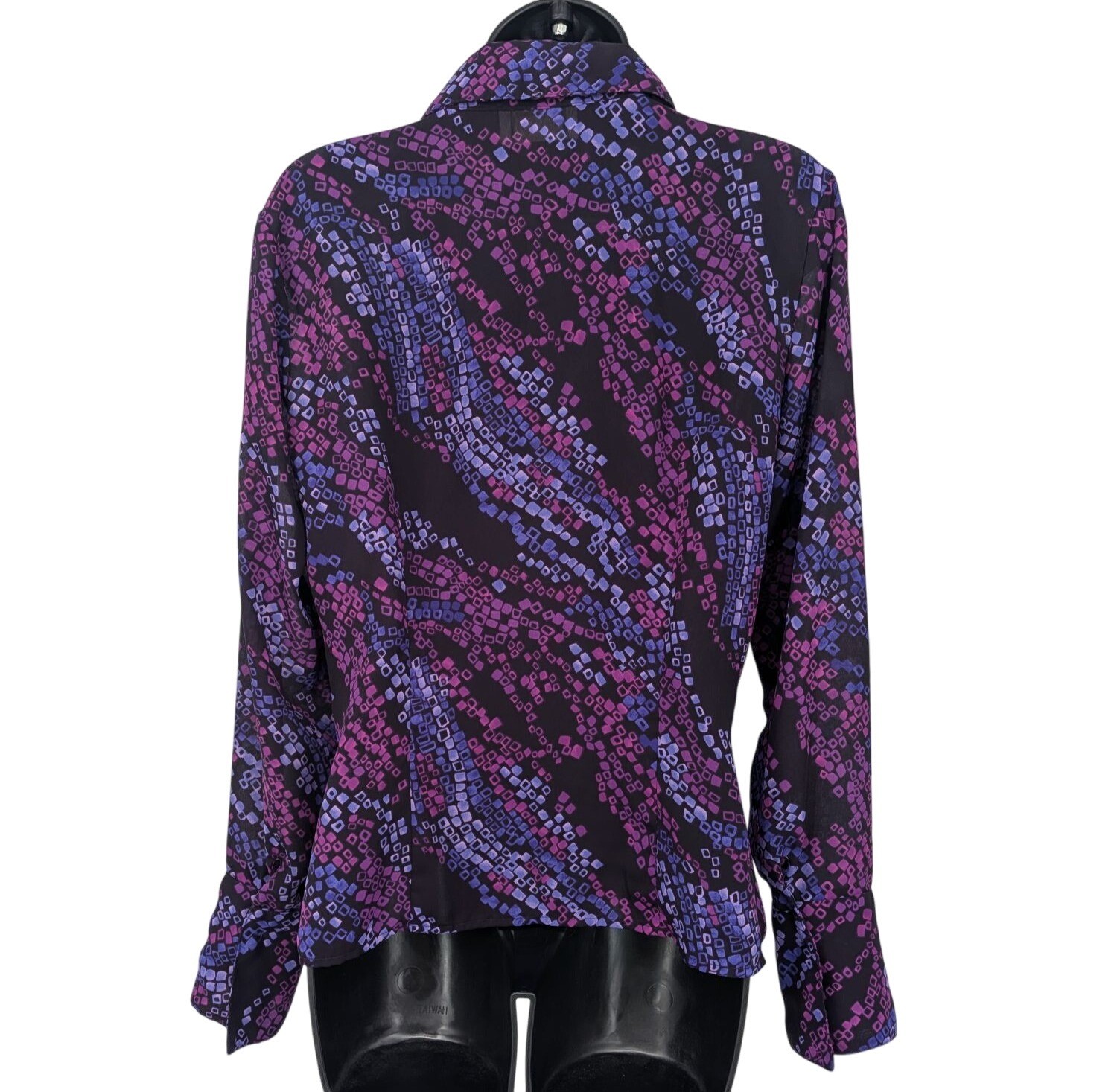 Vtg XOXO Sheer Button Up Top Abstract Print Y2K Indie Sleaze Office Siren Medium