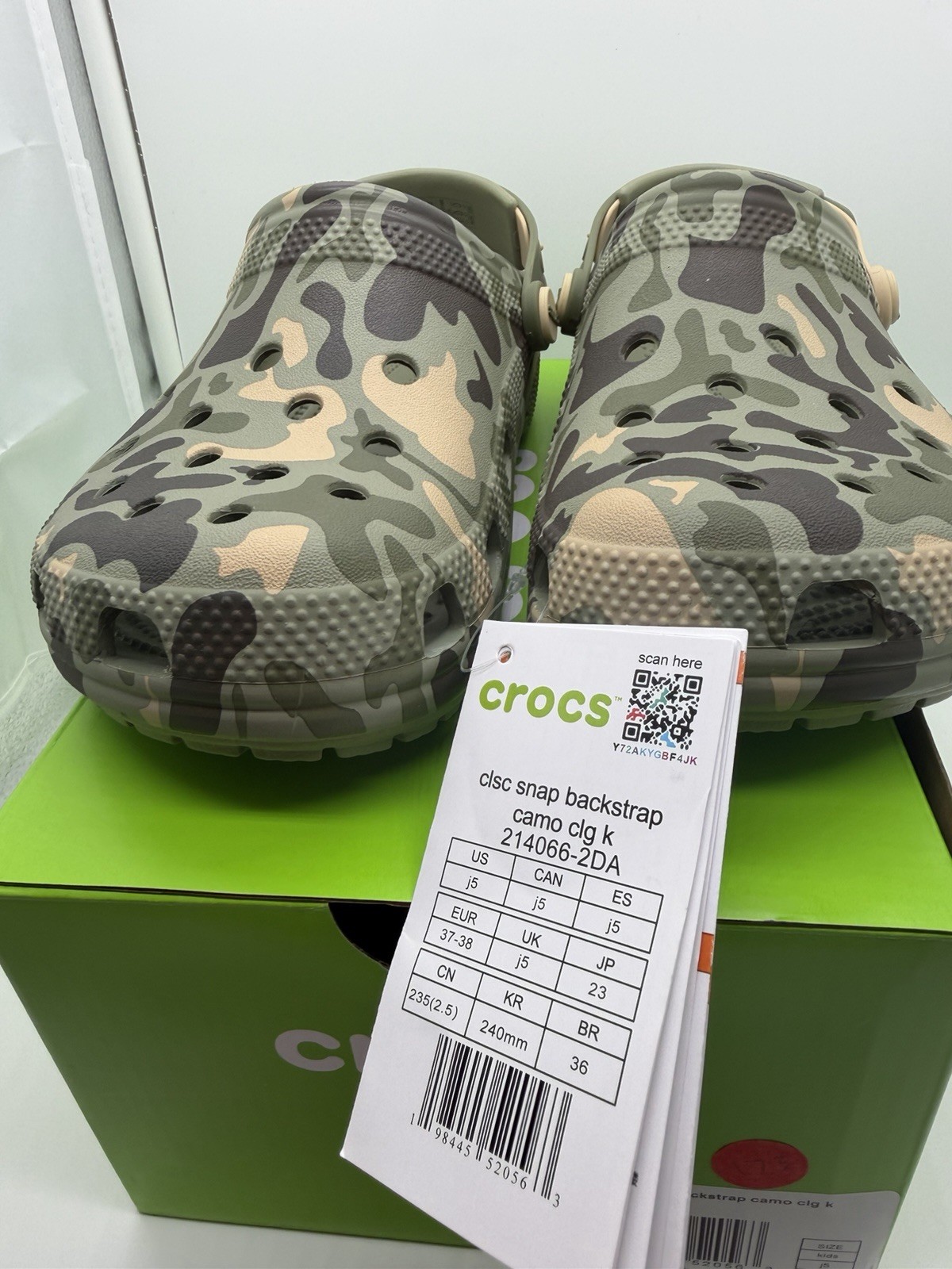 Croc Classic Clog Snap Backstrap/Camo (214066-20A)/Sz: 5Y/(NIB)